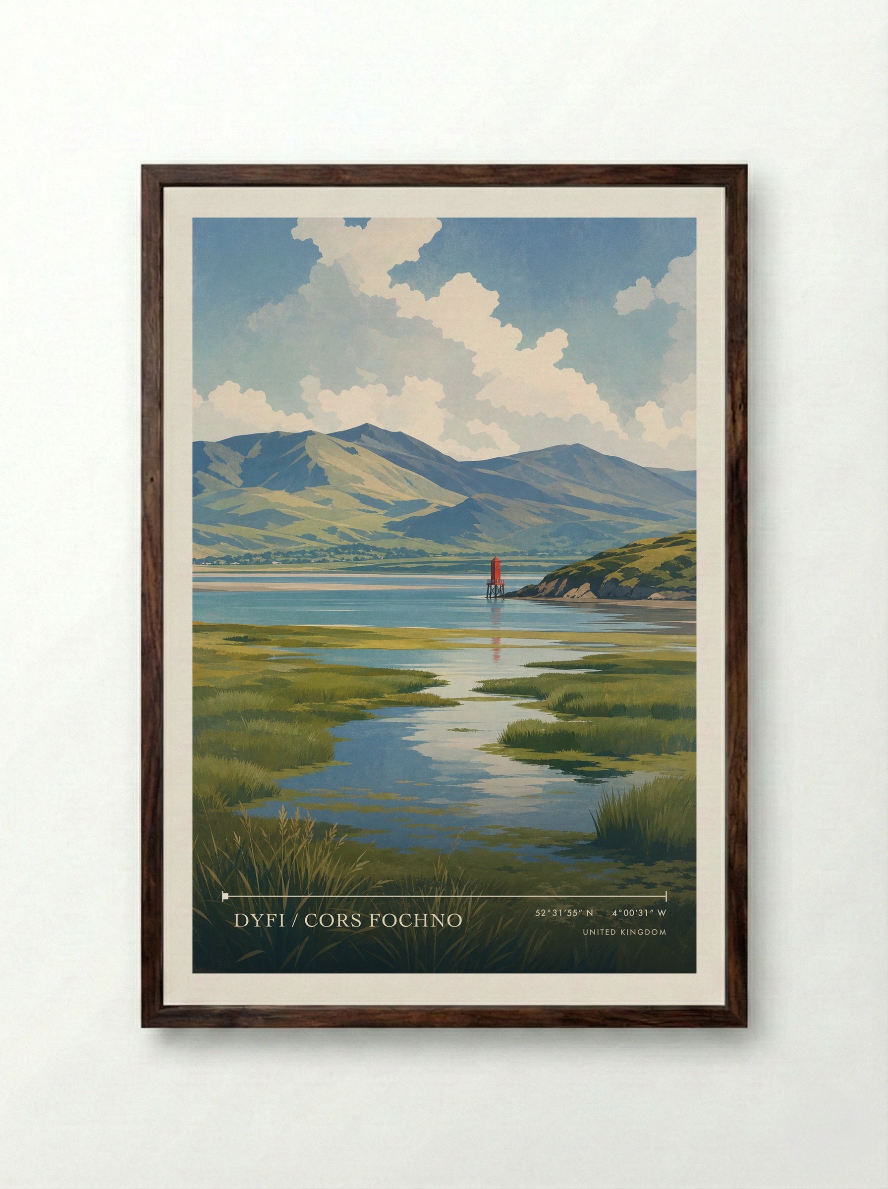 Dyfi / Cors Fochno United Kingdom Travel Poster - Framed Print Dark Wood