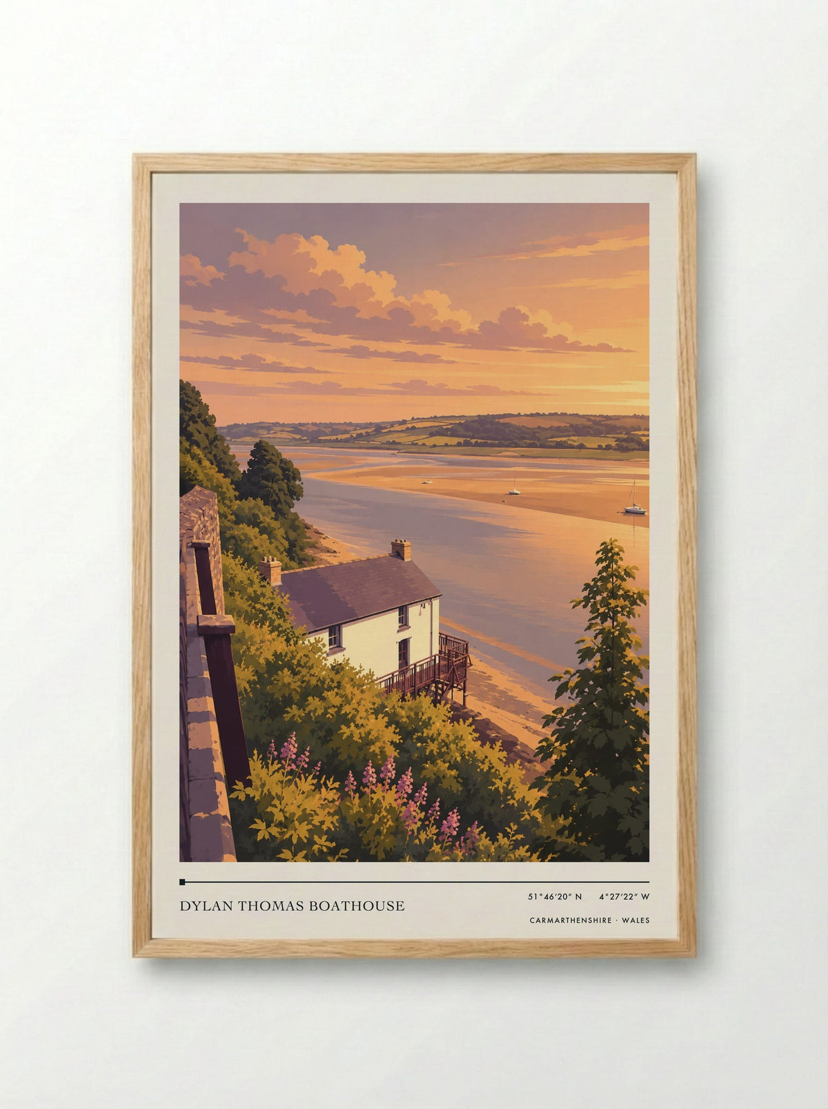 Dylan Thomas Boathouse, Carmarthenshire | Travel Poster - Framed Print Wood