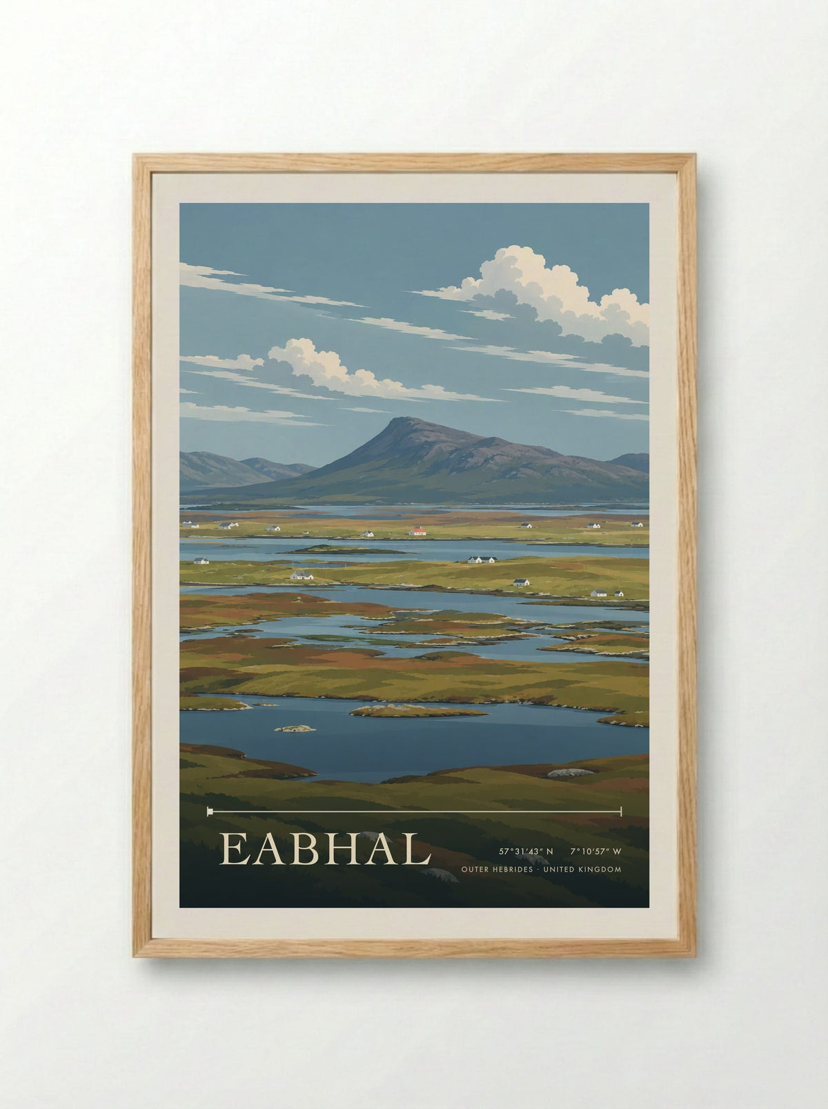 Eabhal, Outer Hebrides | Travel Poster - Framed Print Wood