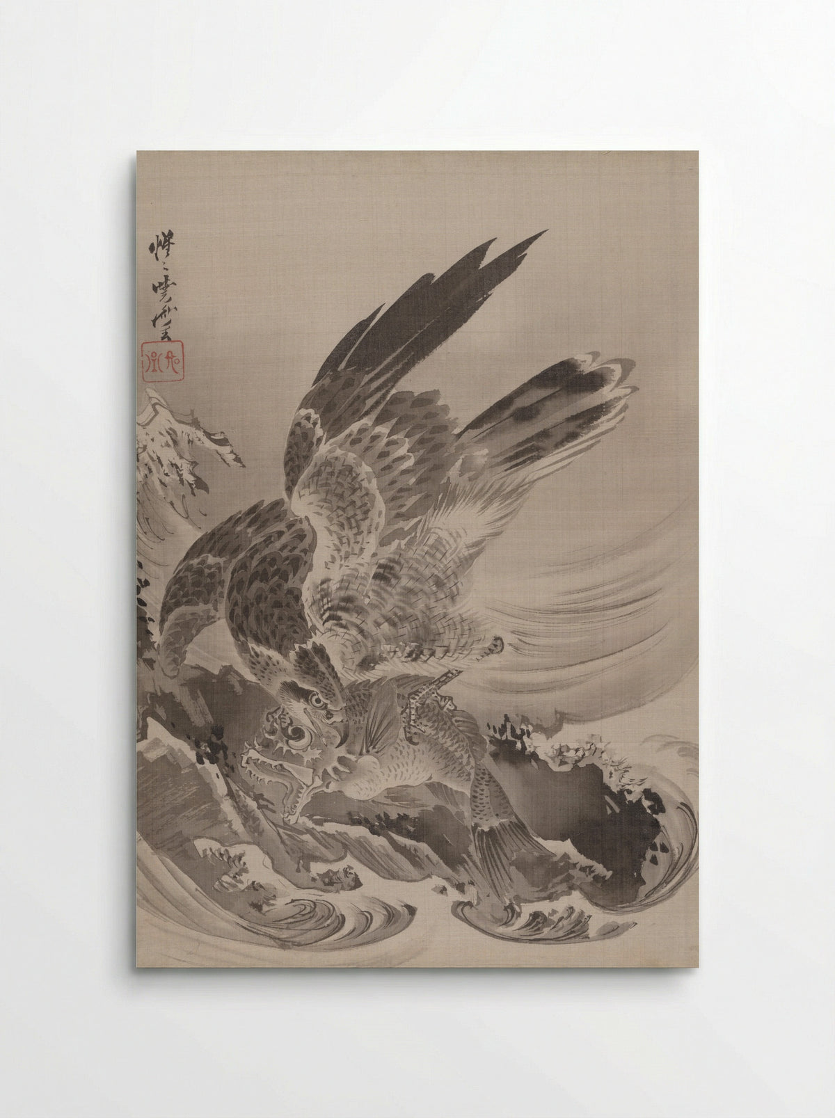 Eagle Attacking Fish - Kawanabe Kyōsai - Poster