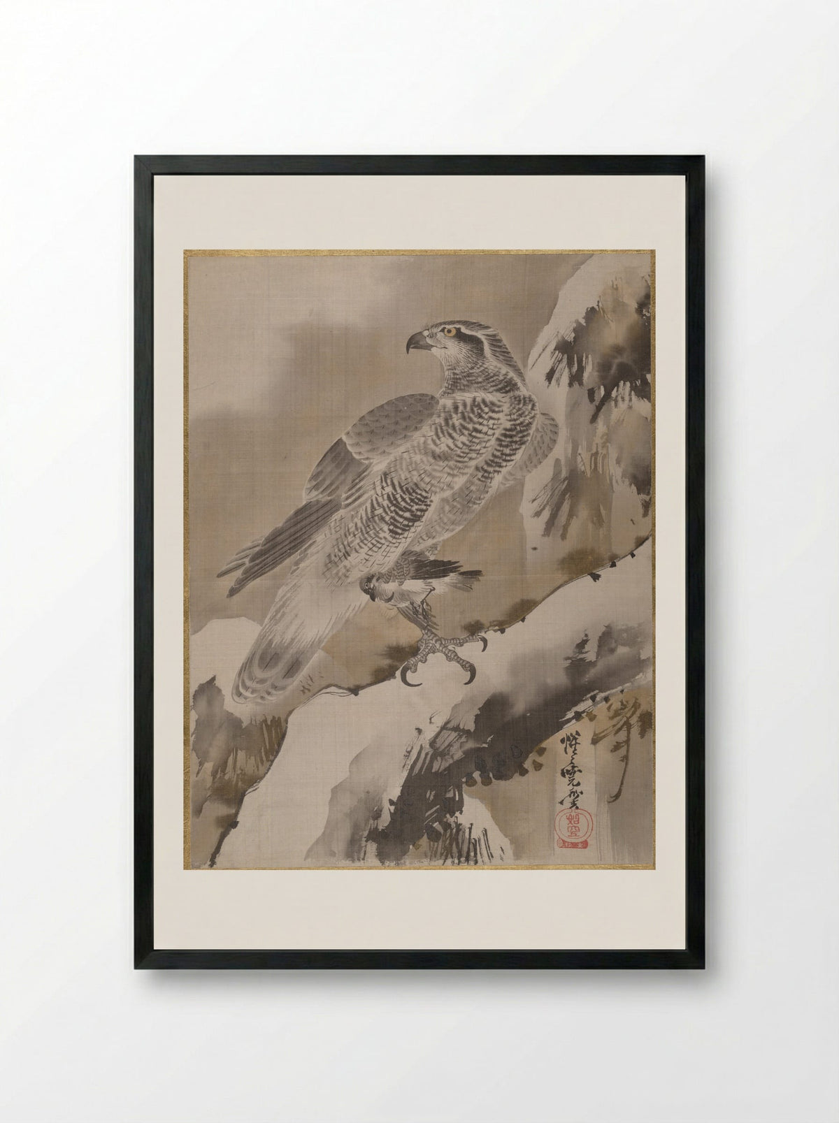 Eagle Holding Small Bird - Kawanabe Kyōsai - Framed Print Black