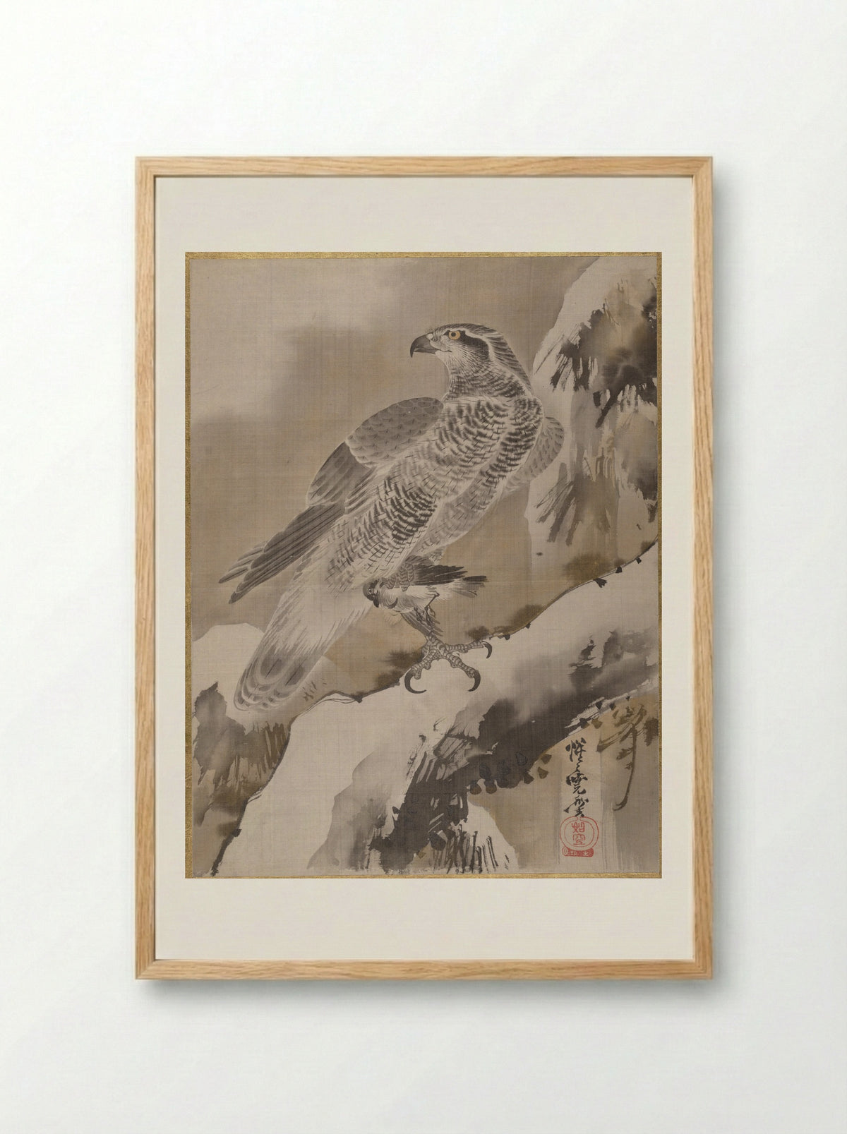 Eagle Holding Small Bird - Kawanabe Kyōsai - Framed Print Wood