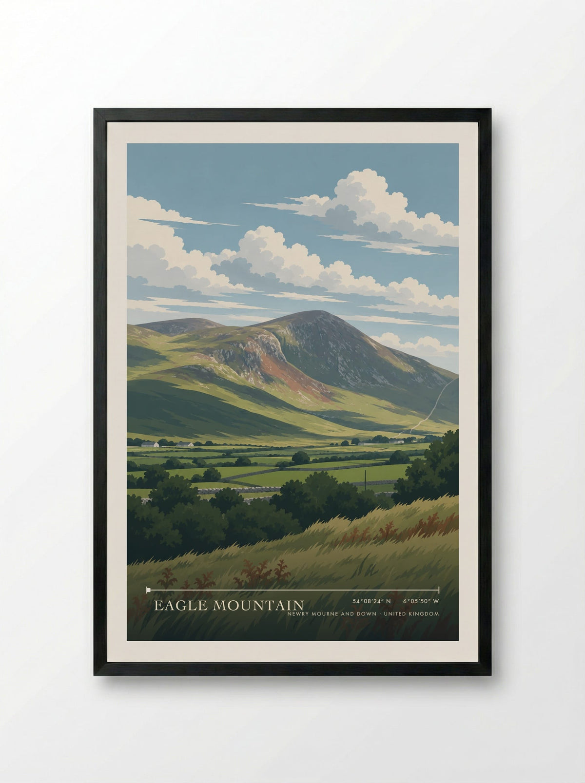 Eagle Mountain, Newry Mourne and Down | Travel Poster - Framed Print Black