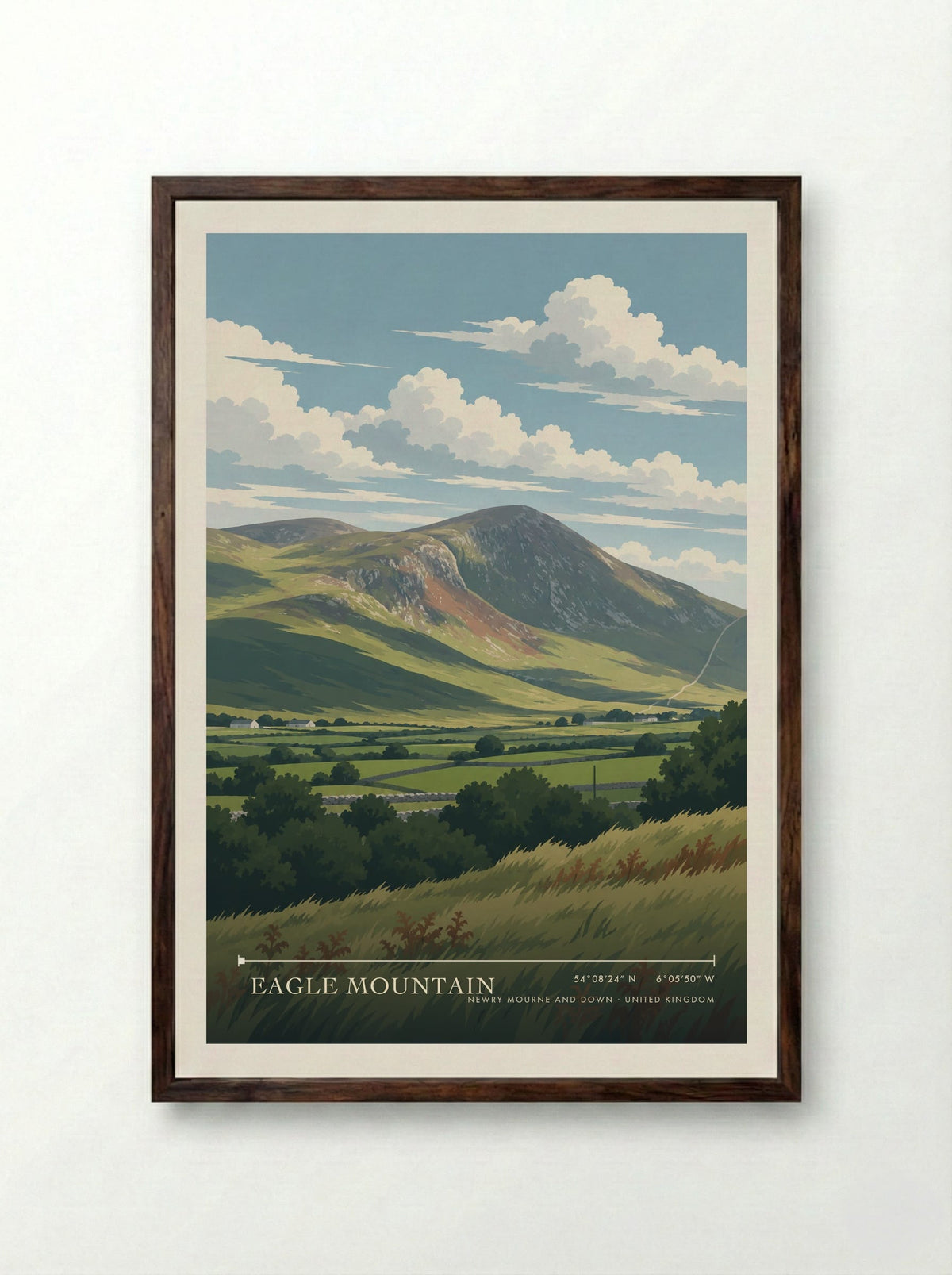 Eagle Mountain, Newry Mourne and Down | Travel Poster - Framed Print Dark Wood