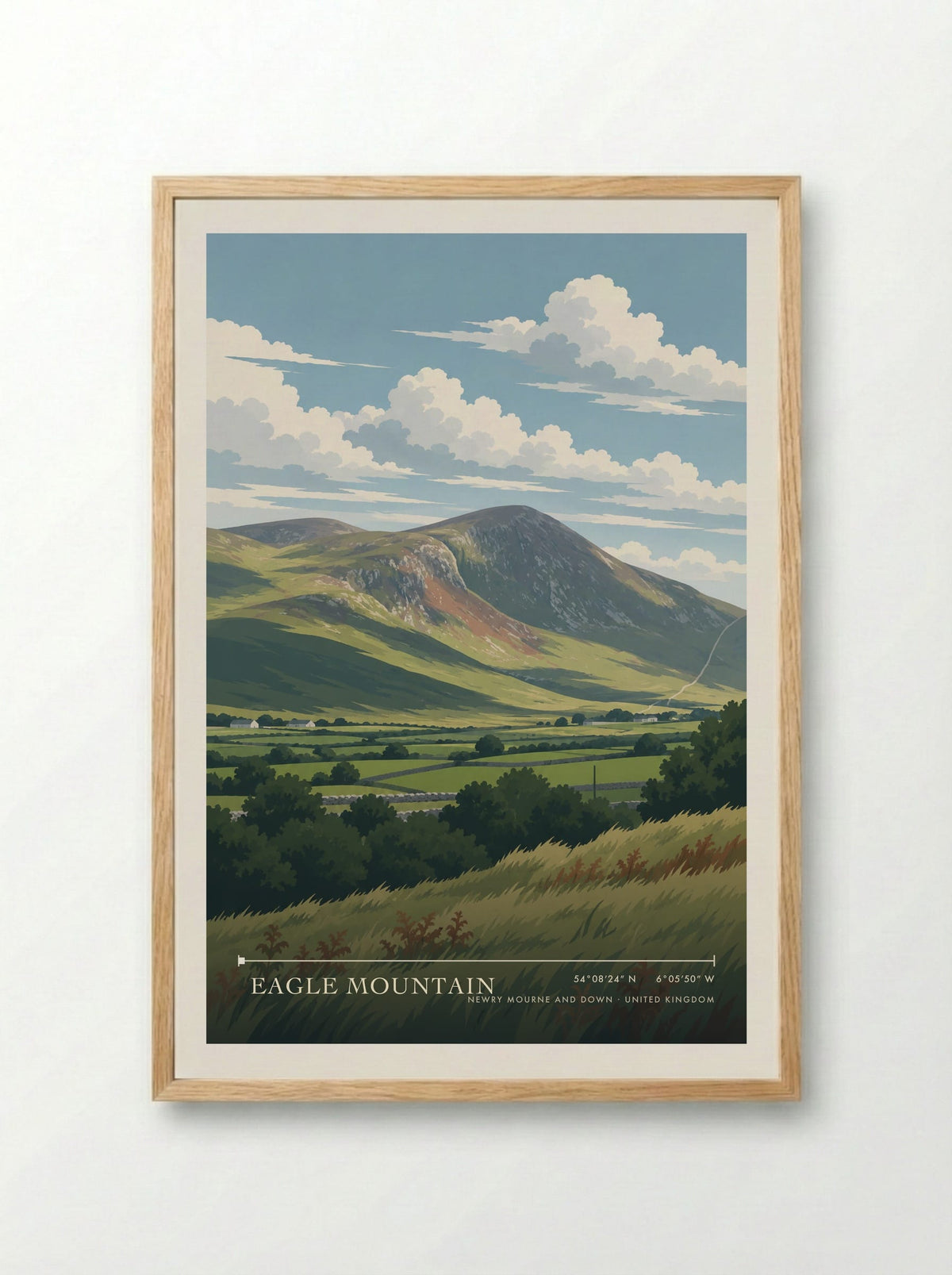 Eagle Mountain, Newry Mourne and Down | Travel Poster - Framed Print Wood