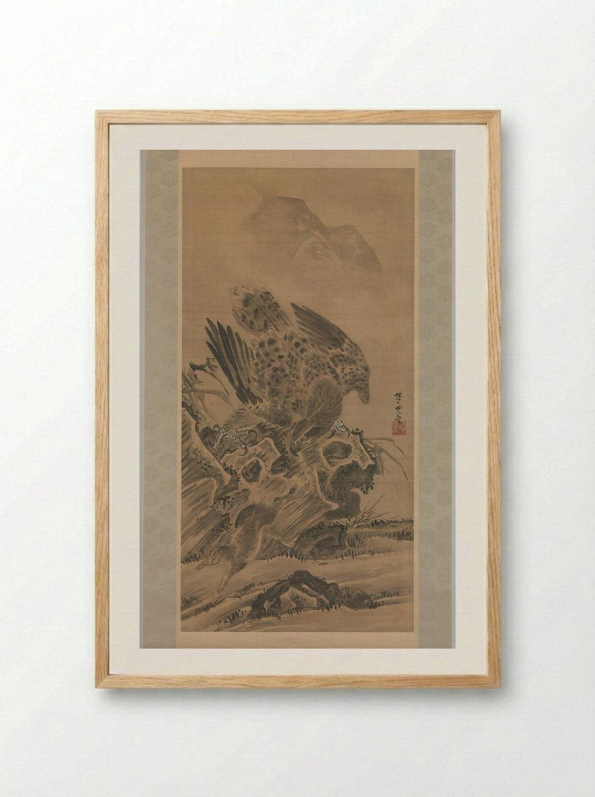 Eagle Pursuing Rabbit - Kawanabe Kyōsai - Framed Print Wood