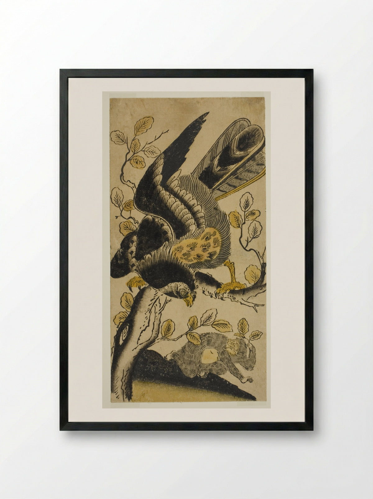 Eagle and Monkey - Nishimura Shigenaga - Framed Print Black