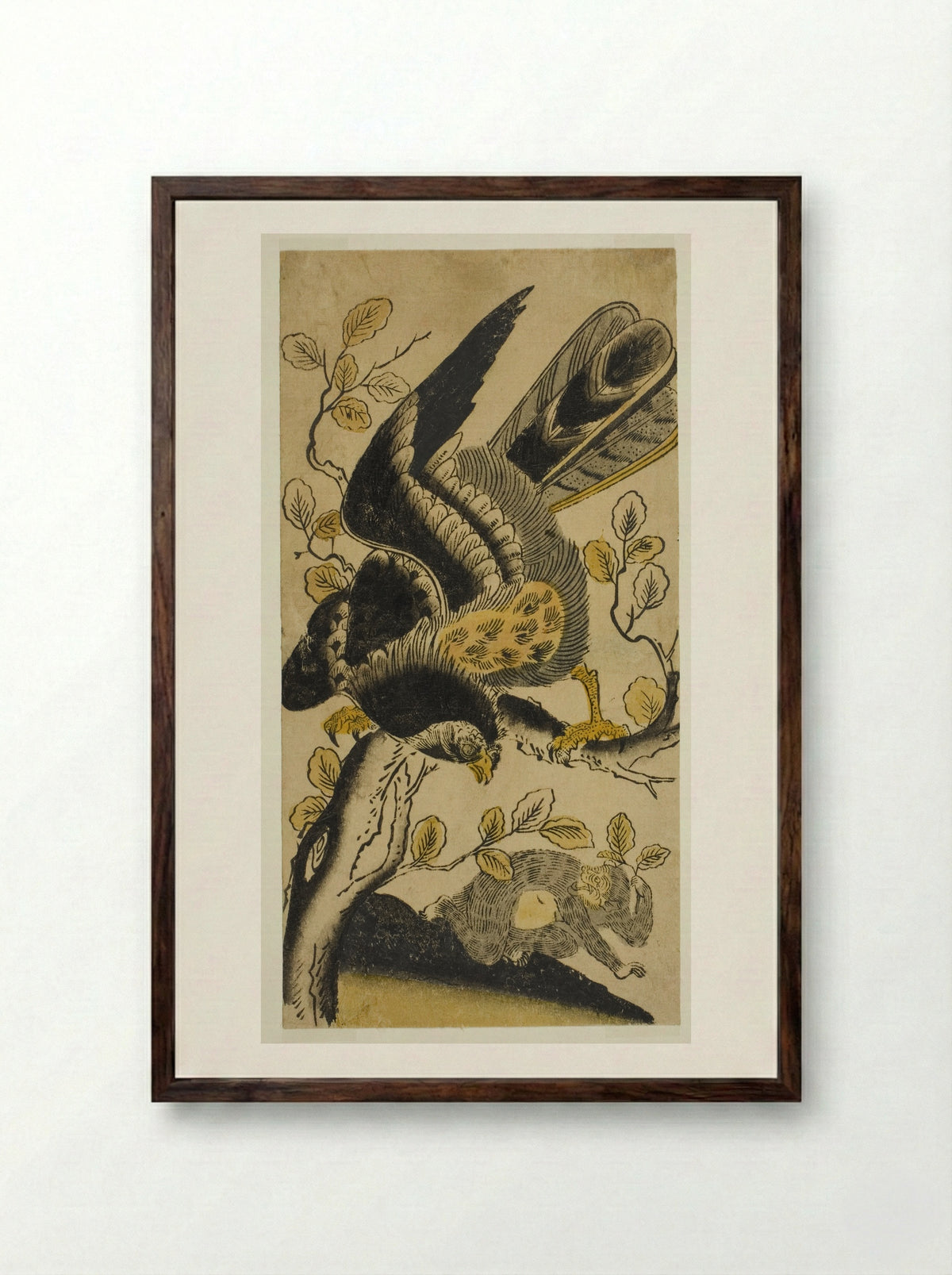 Eagle and Monkey - Nishimura Shigenaga - Framed Print Dark Wood