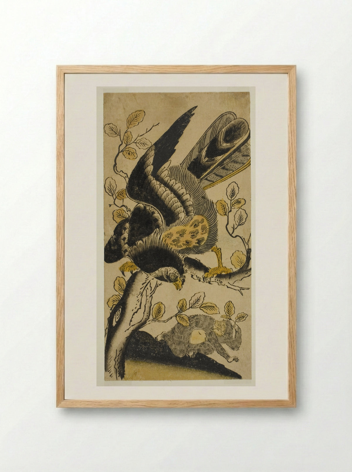 Eagle and Monkey - Nishimura Shigenaga - Framed Print Wood