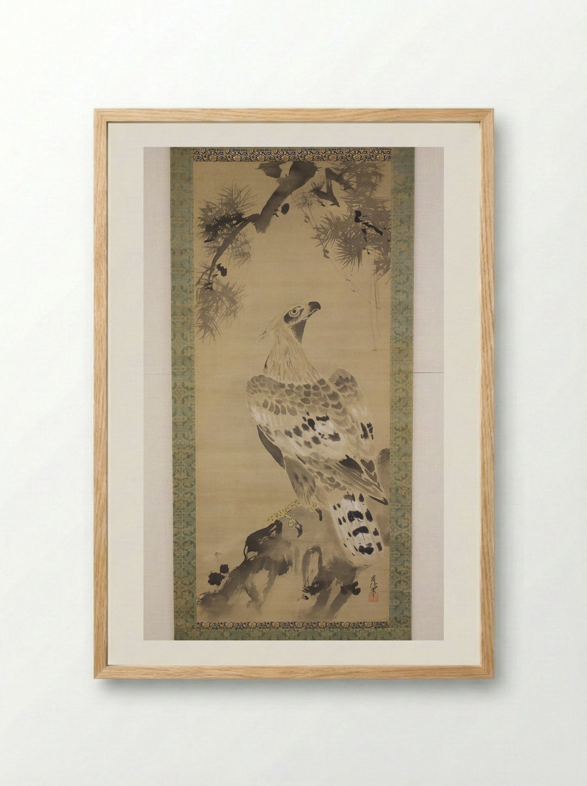 Eagle on a Pine Branch - Kano Chikanobu - Framed Print Wood