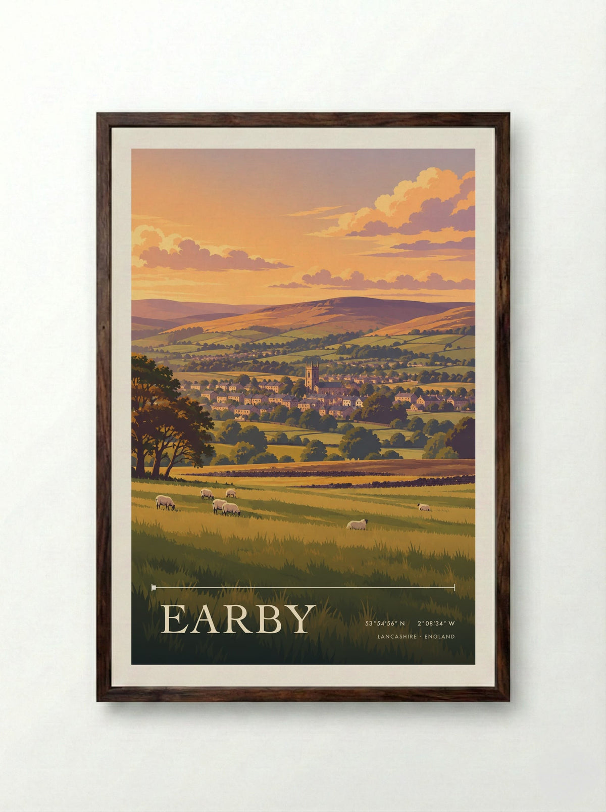 Earby, Lancashire | Travel Poster - Framed Print Dark Wood