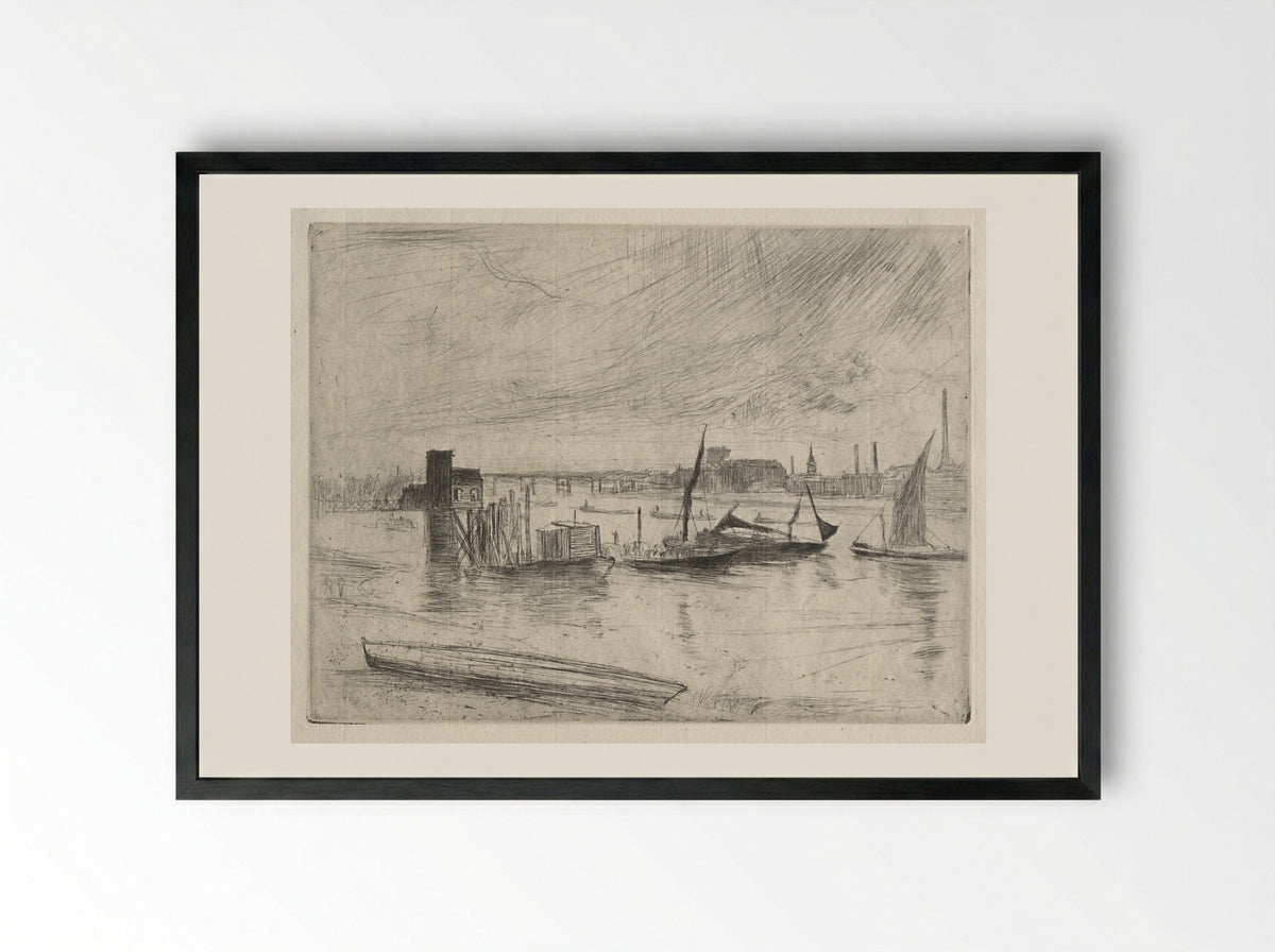 Early Morning Battersea - James McNeill Whistler - Framed Print Black