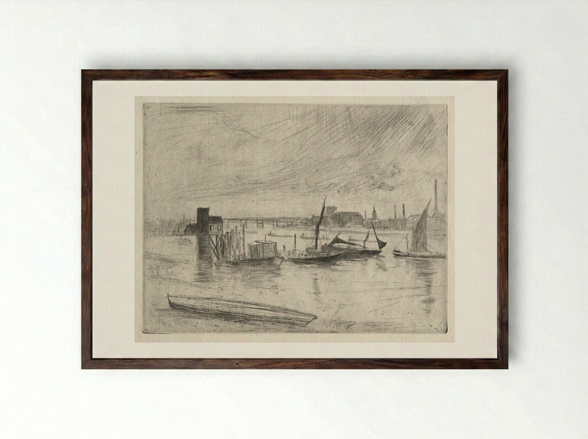 Early Morning Battersea - James McNeill Whistler - Framed Print Dark Wood