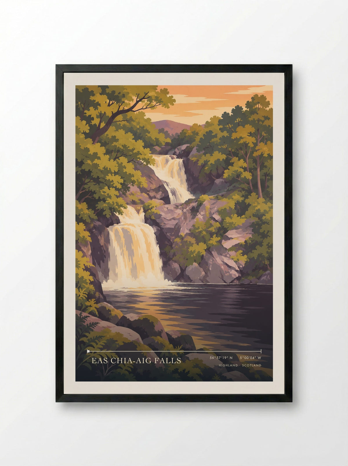 Eas Chia-aig Falls, Highland | Travel Poster - Framed Print Black