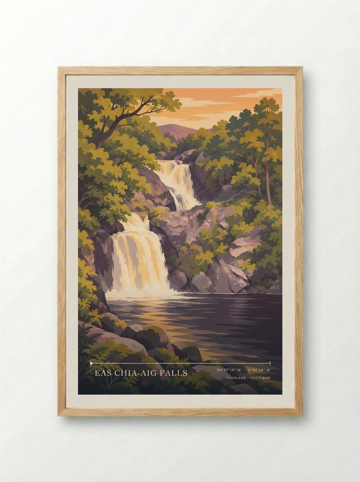 Eas Chia-aig Falls, Highland | Travel Poster - Framed Print Wood