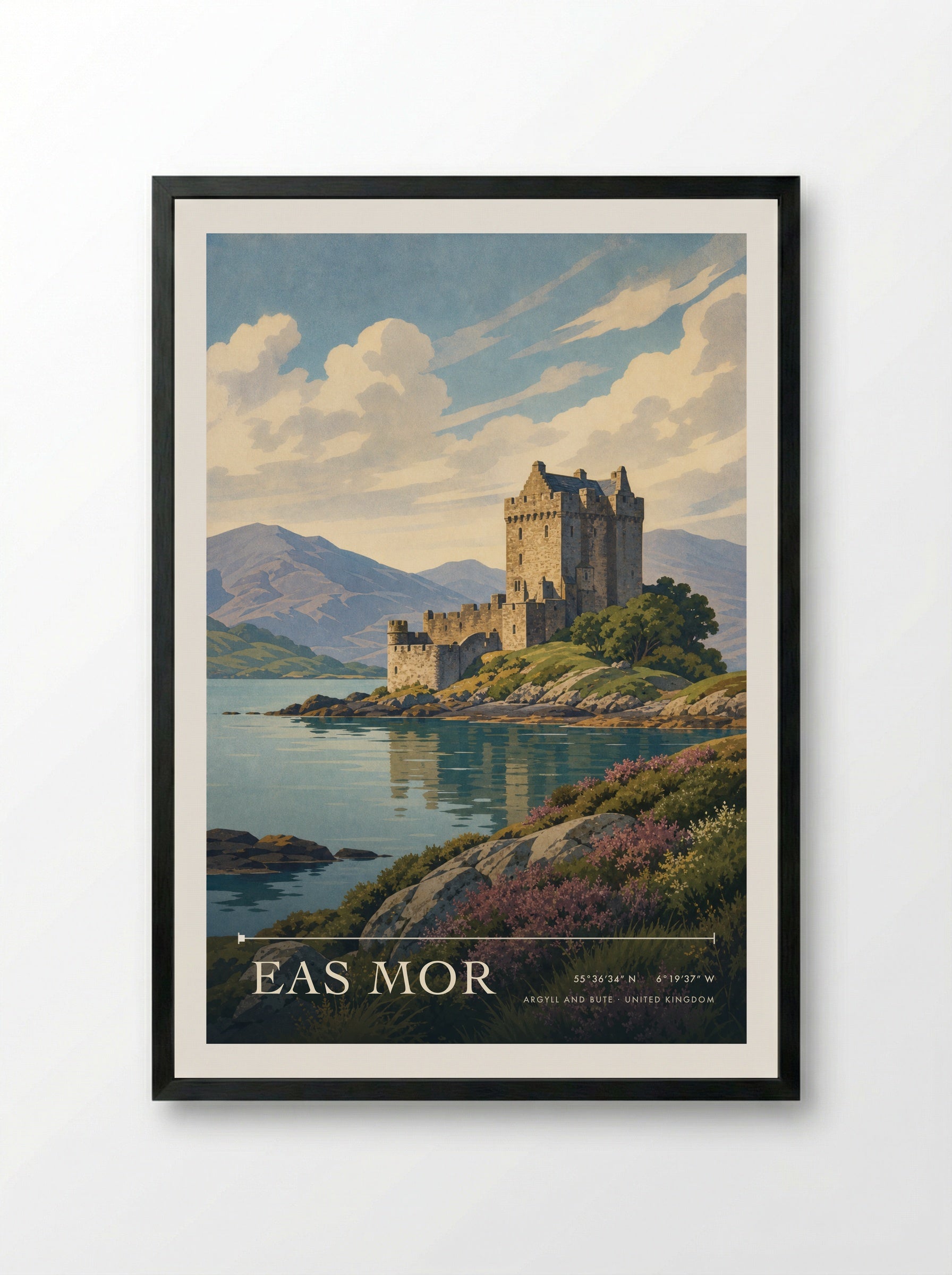 Eas Mor Argyll and Bute United Kingdom Travel Poster - Framed Print Black