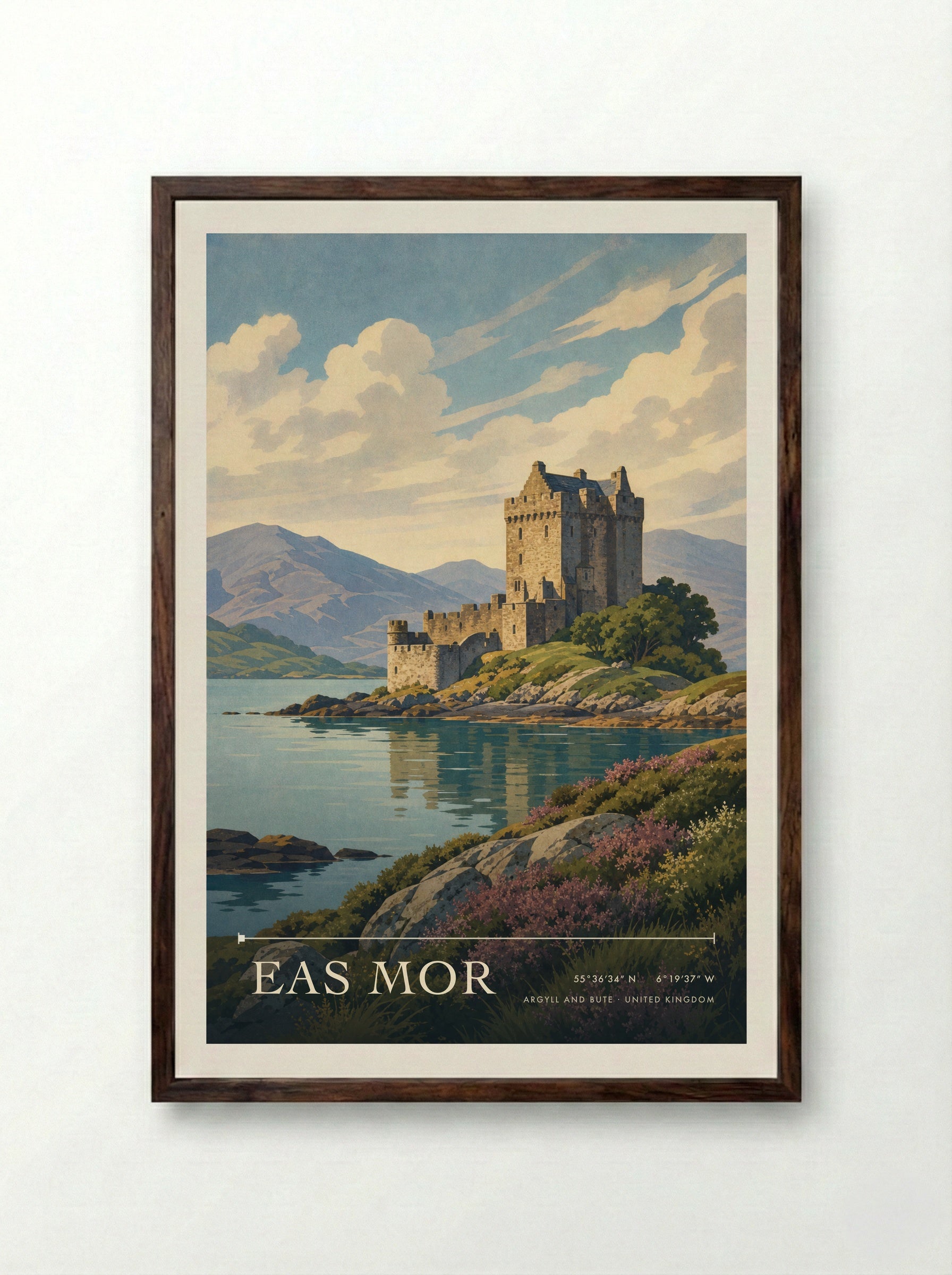 Eas Mor Argyll and Bute United Kingdom Travel Poster - Framed Print Dark Wood