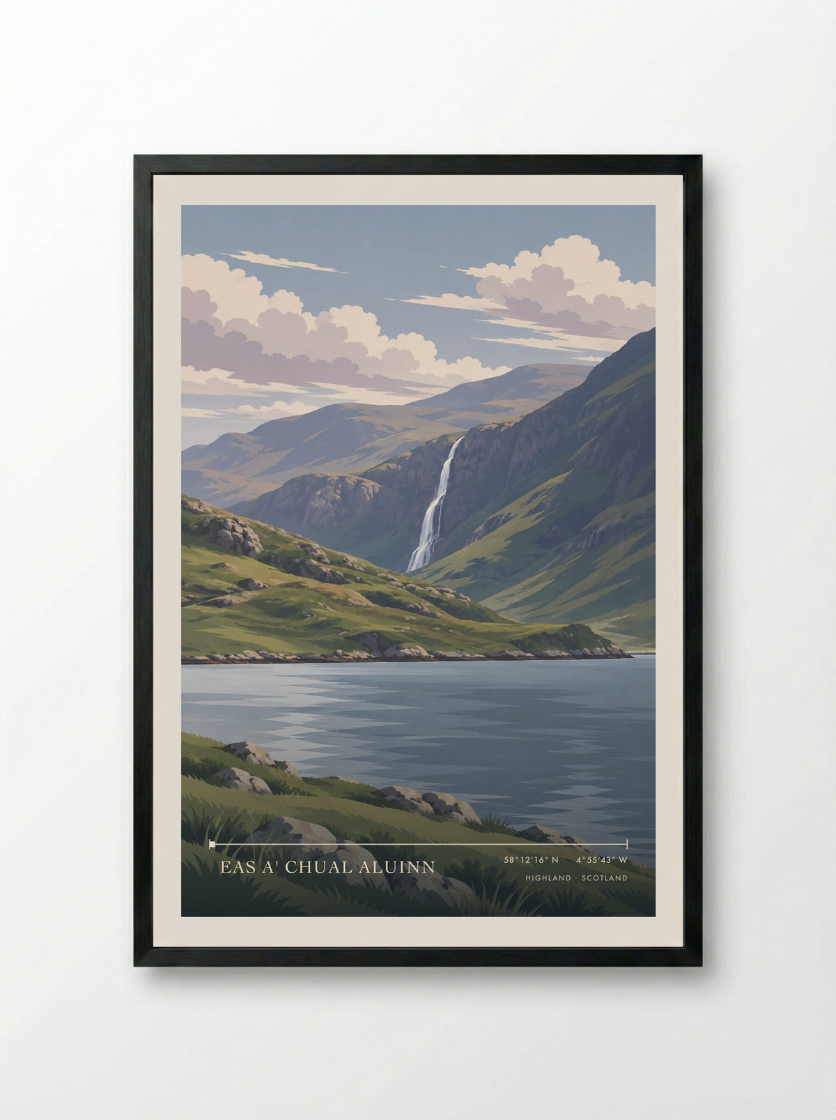 Eas a' Chual Aluinn, Highland | Travel Poster - Framed Print Black