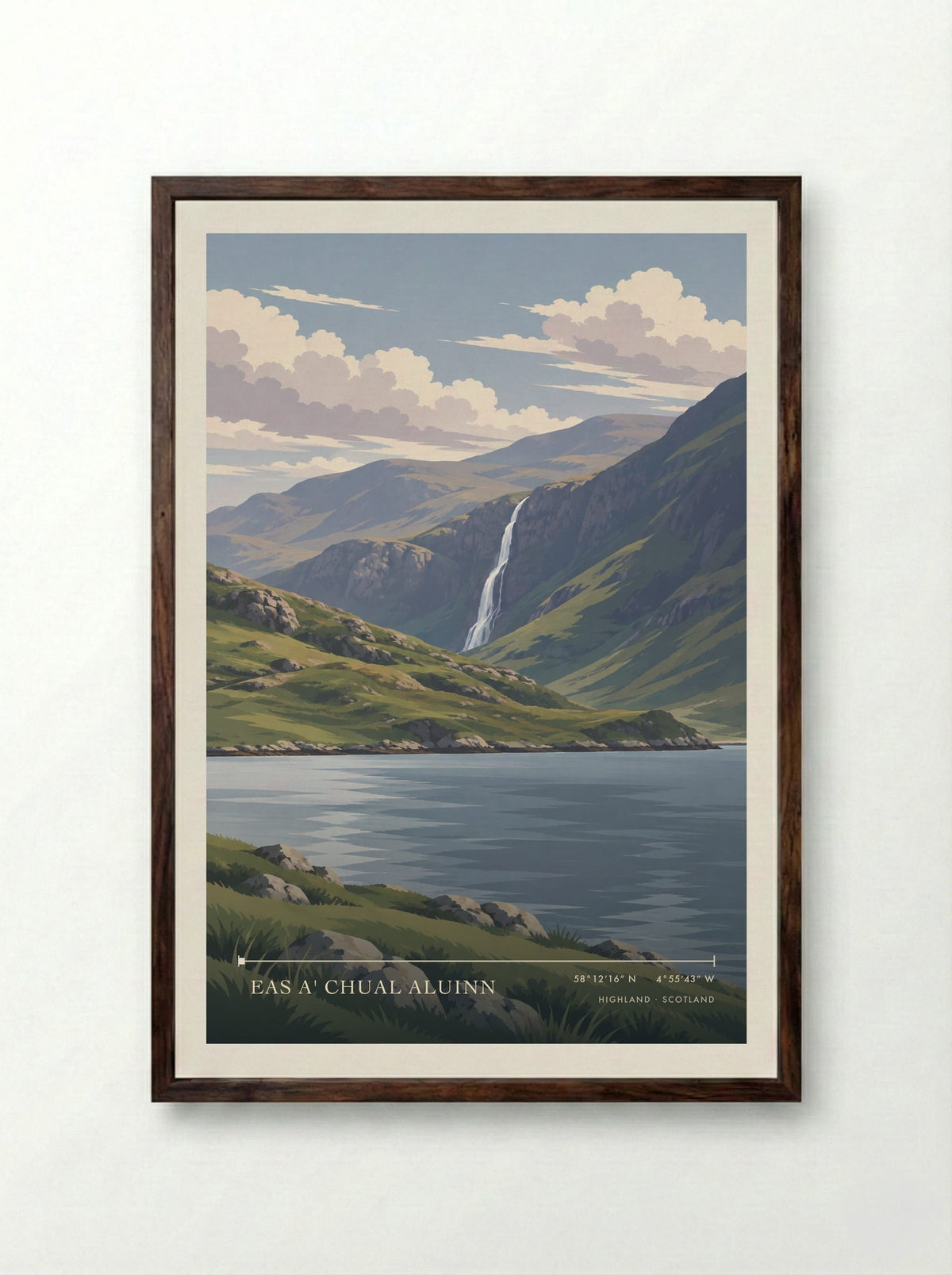 Eas a' Chual Aluinn, Highland | Travel Poster - Framed Print Dark Wood