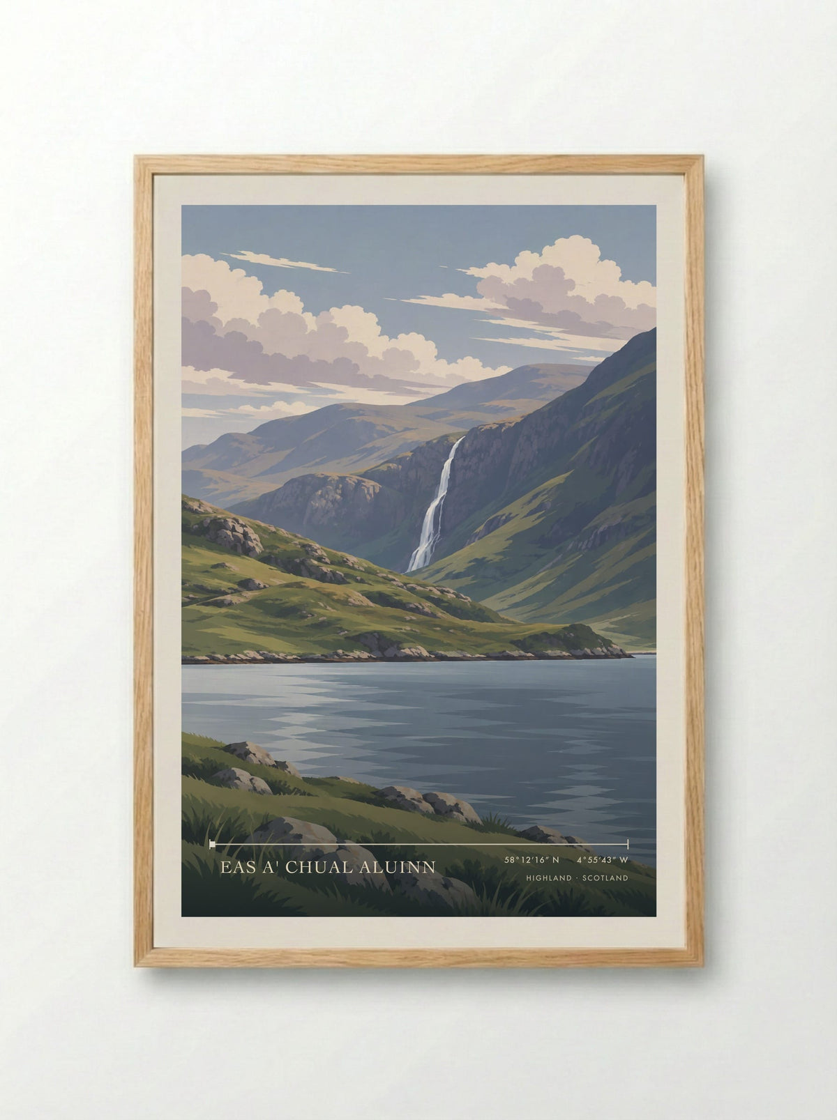 Eas a' Chual Aluinn, Highland | Travel Poster - Framed Print Wood