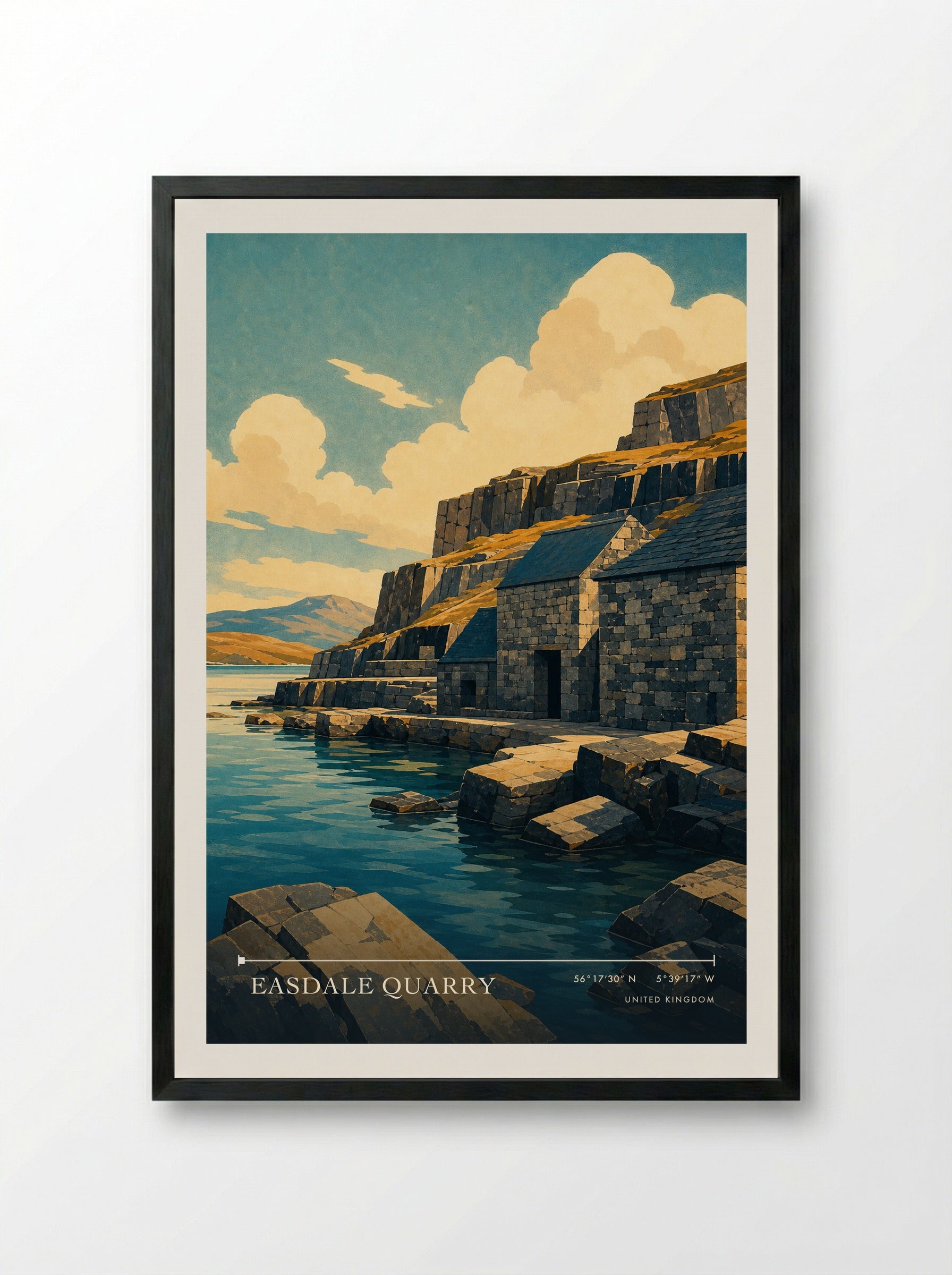 Easdale Quarry United Kingdom Travel Poster - Framed Print Black