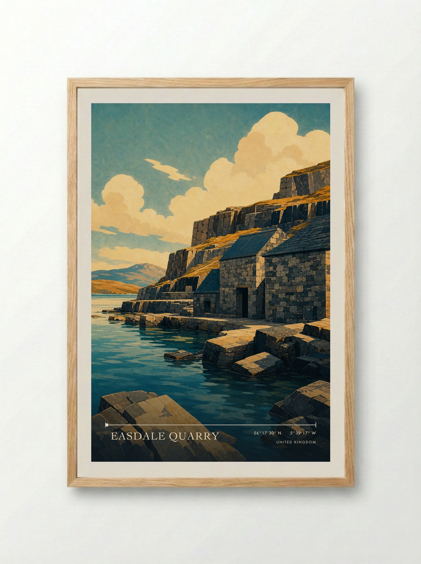 Easdale Quarry United Kingdom Travel Poster - Framed Print Wood