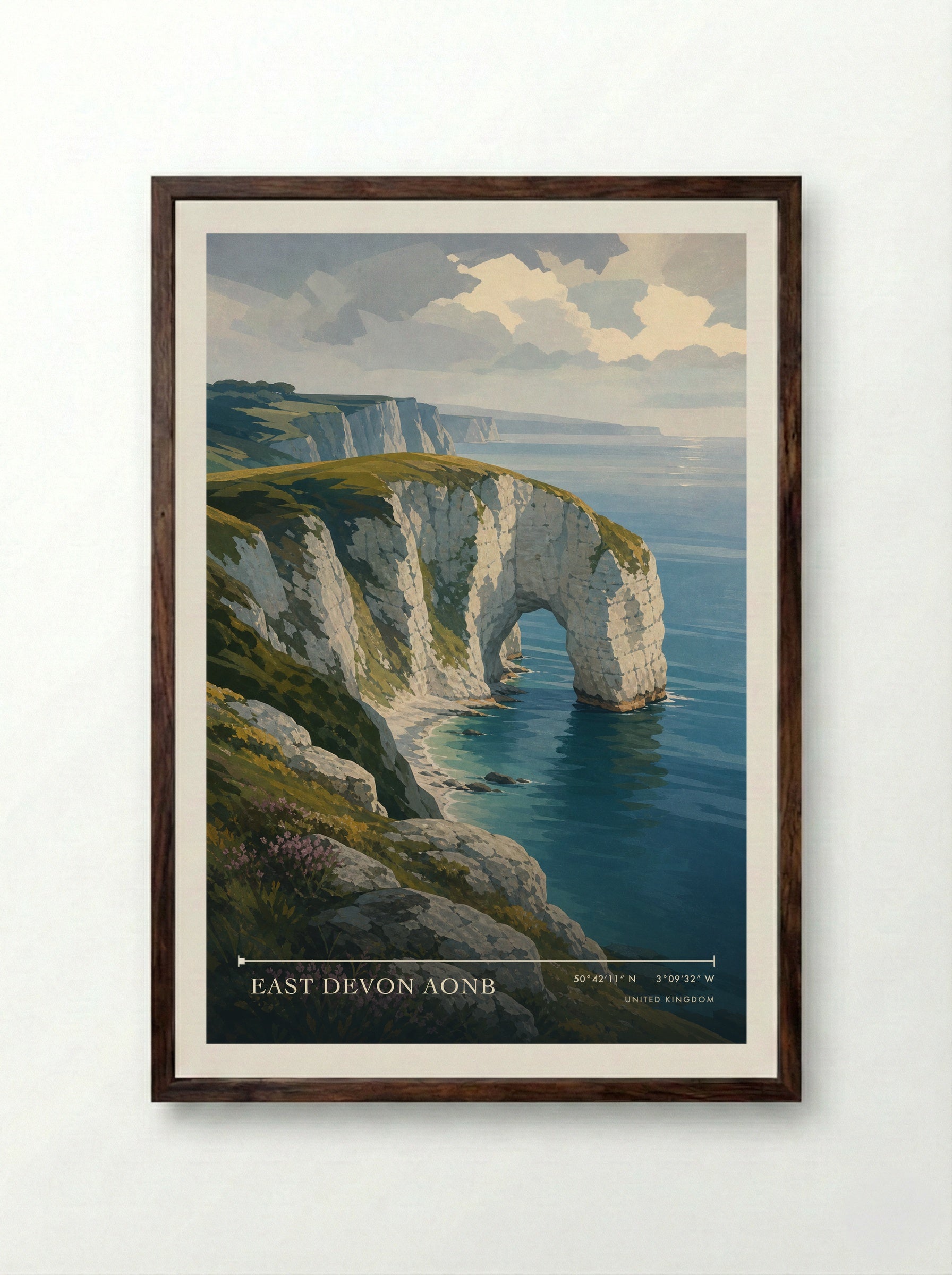 East Devon AONB United Kingdom Travel Poster - Framed Print Dark Wood