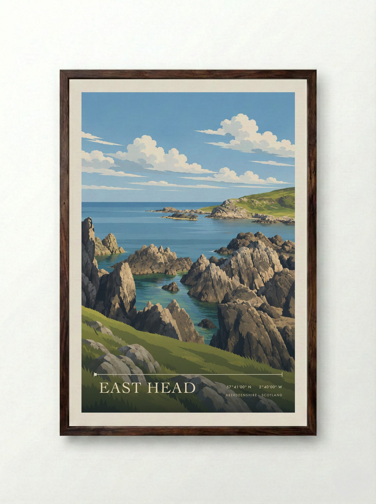 East Head, Aberdeenshire | Travel Poster - Framed Print Dark Wood