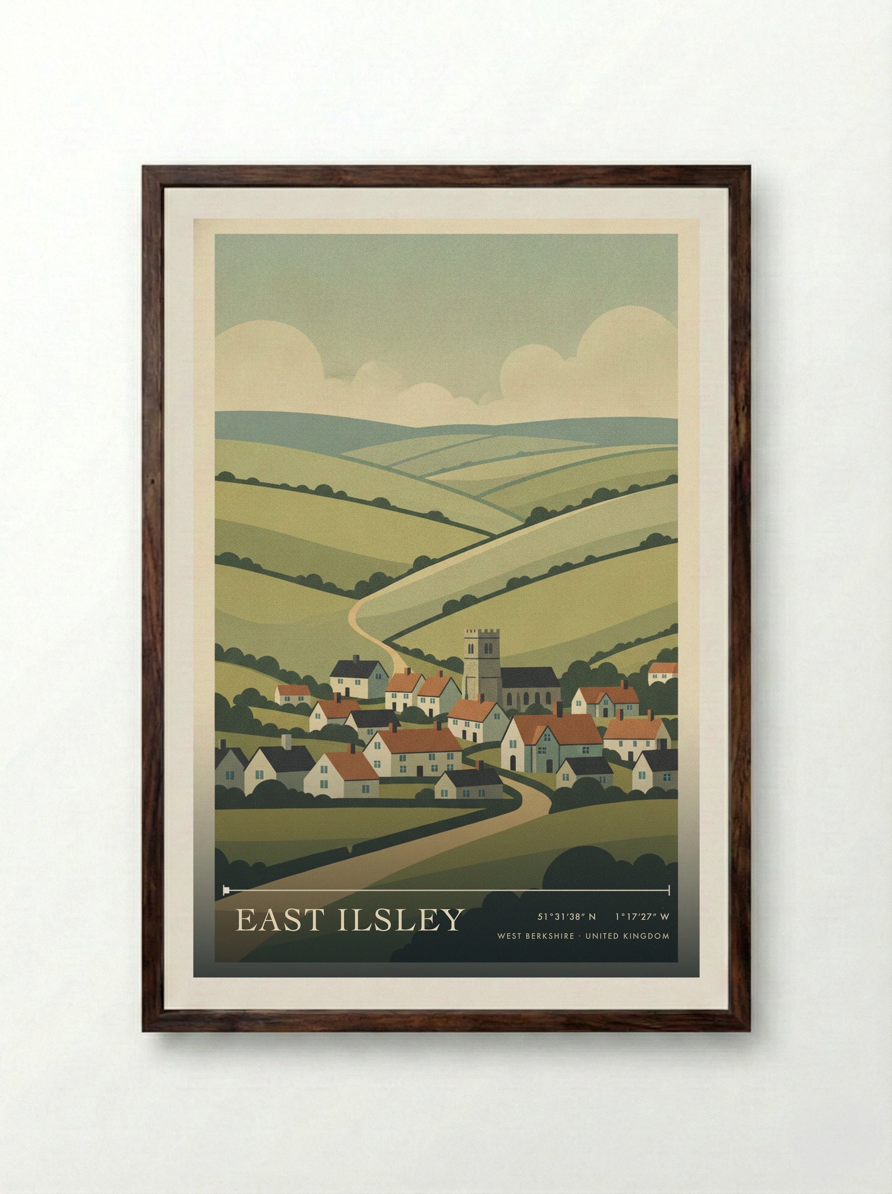 East Ilsley West Berkshire United Kingdom Travel Poster - Framed Print Dark Wood
