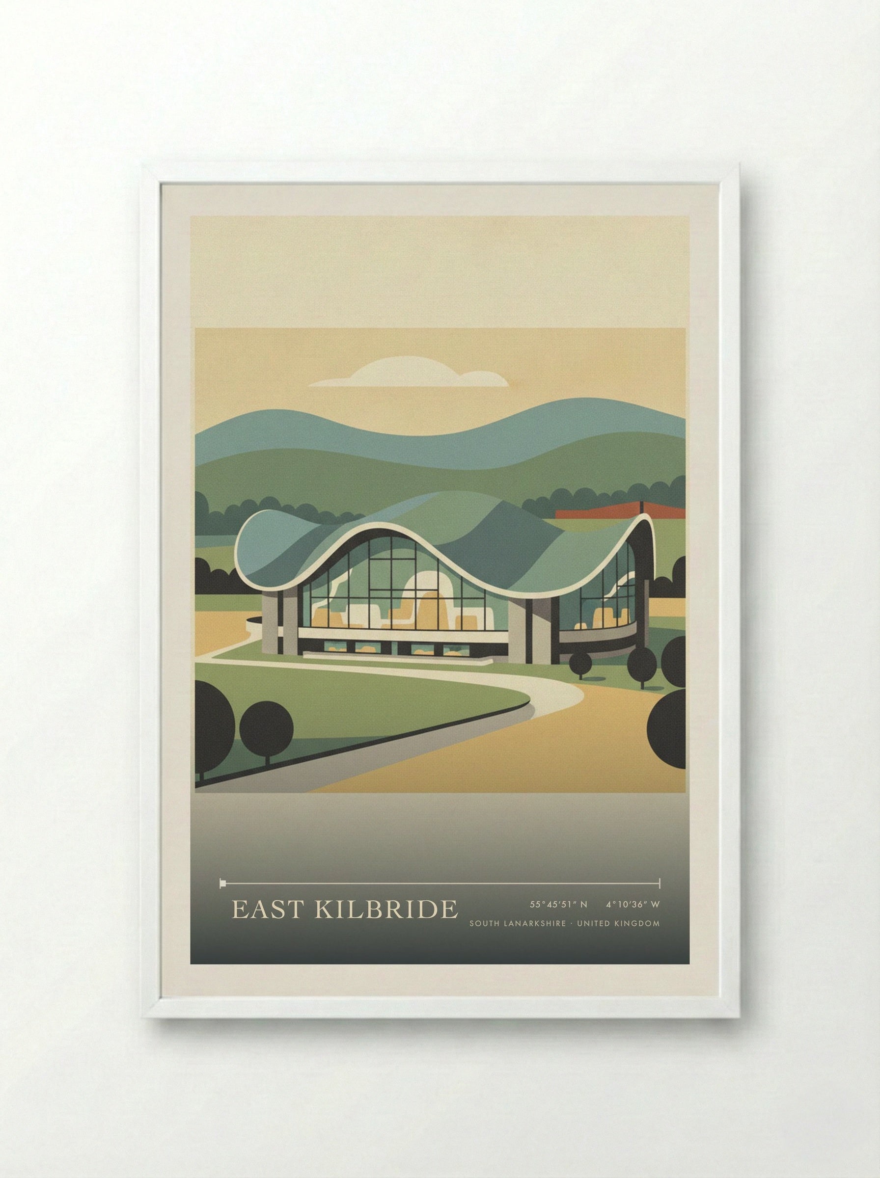 East Kilbride South Lanarkshire United Kingdom Travel Poster - Framed Print White