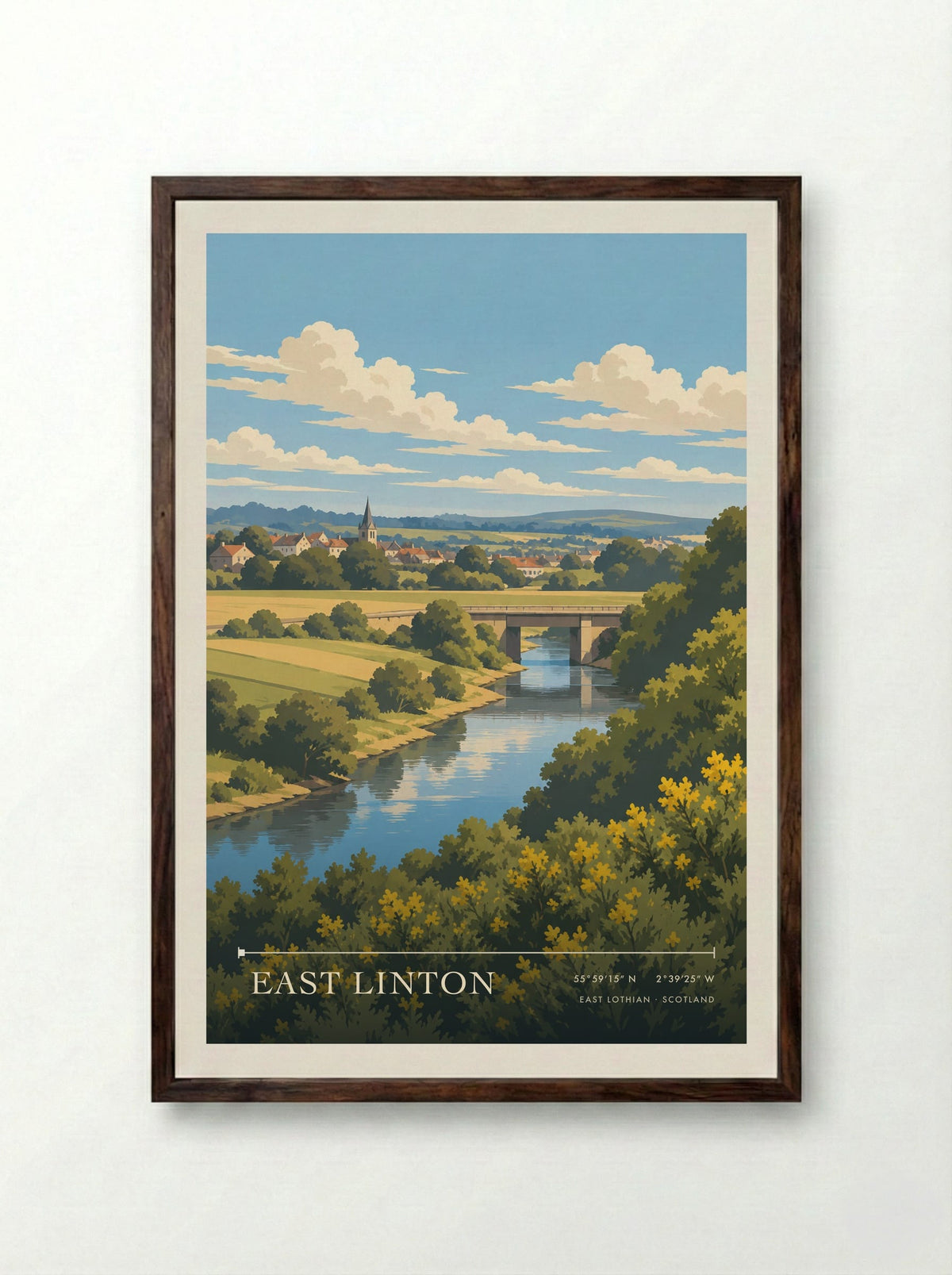 East Linton, East Lothian | Travel Poster - Framed Print Dark Wood