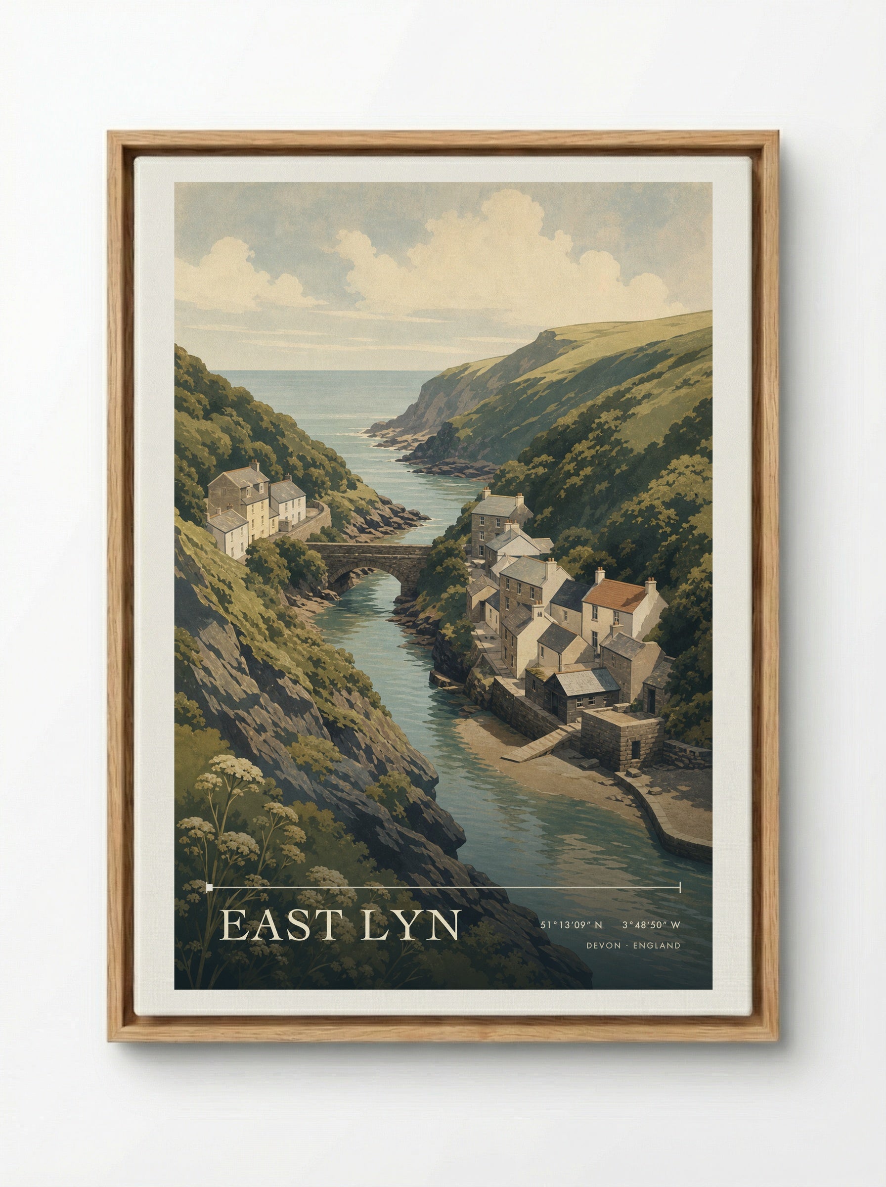 East Lyn Devon England Travel Poster - Framed Canvas Wood