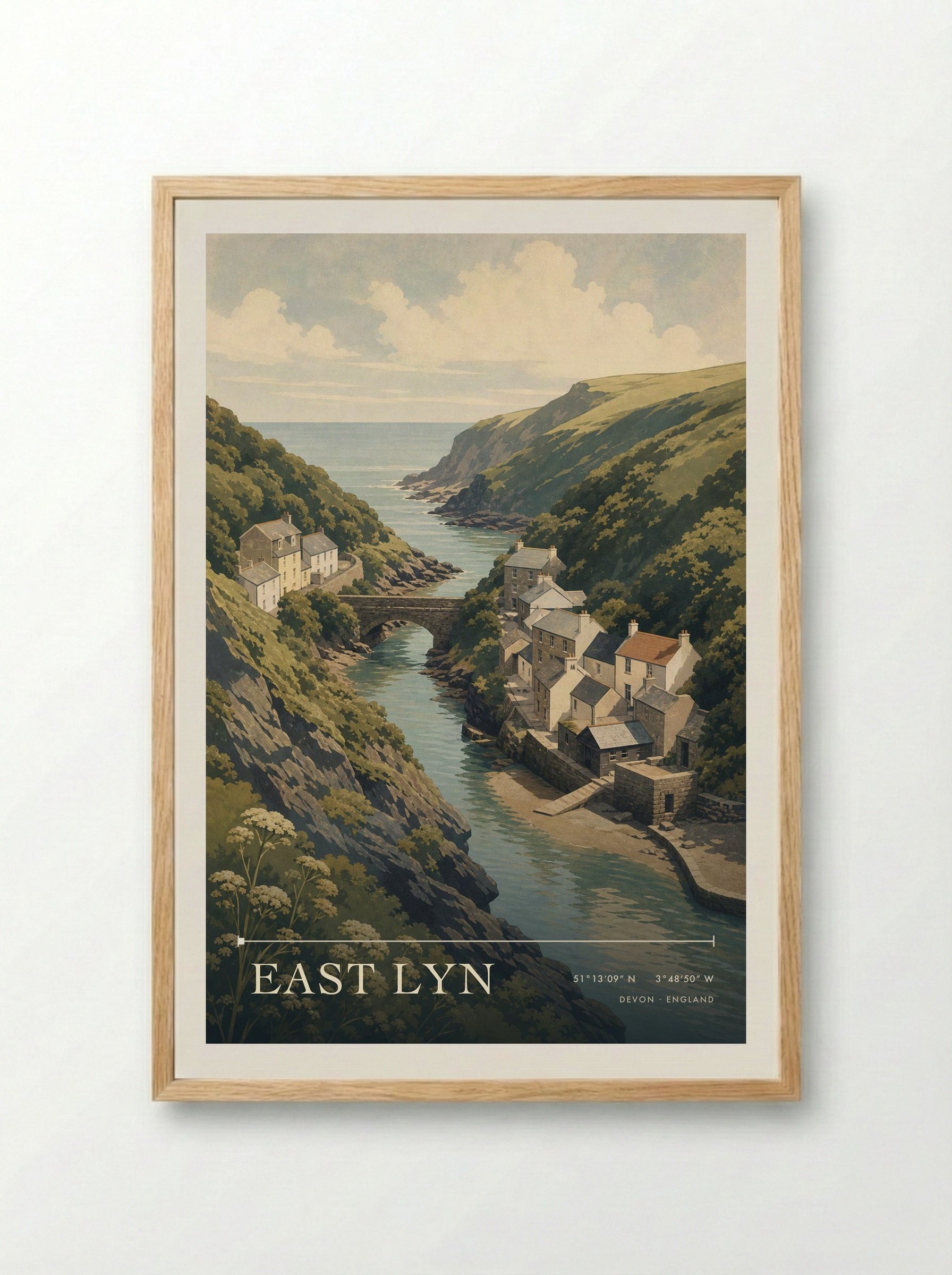 East Lyn Devon England Travel Poster - Framed Print Wood