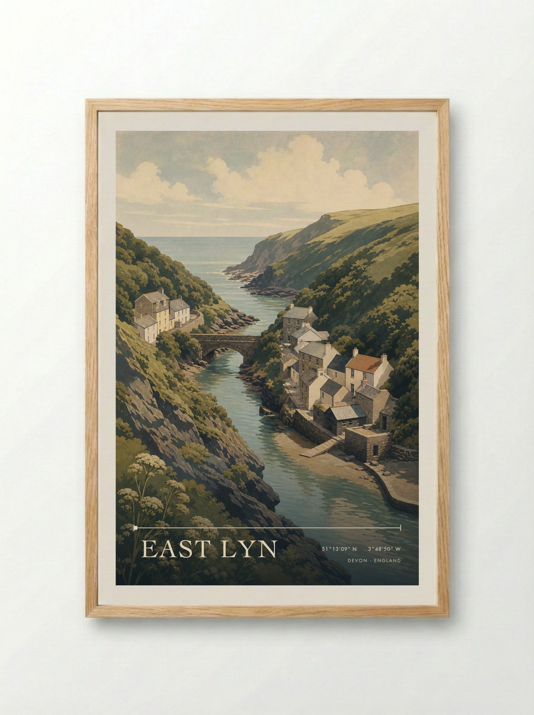 East Lyn Devon England Travel Poster - Framed Print Wood