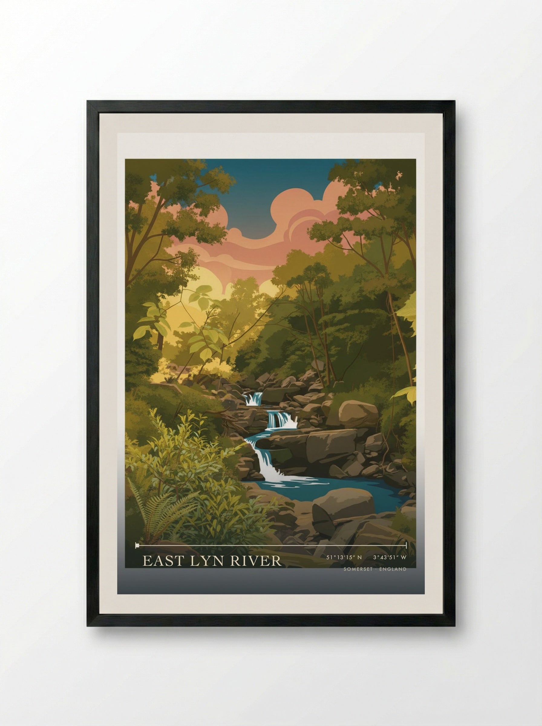 East Lyn River Somerset England Travel Poster - Framed Print Black