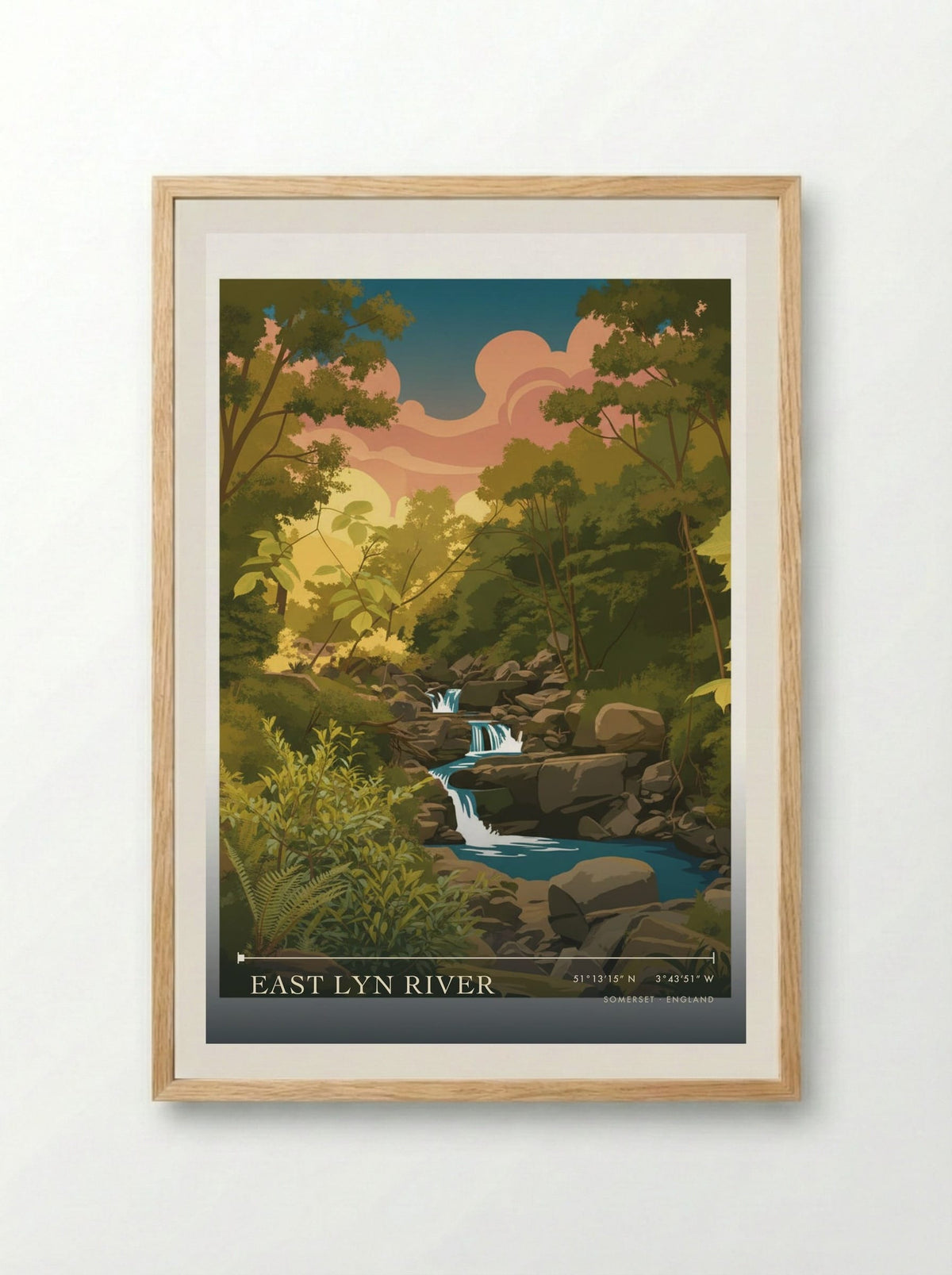 East Lyn River Somerset England Travel Poster - Framed Print Wood