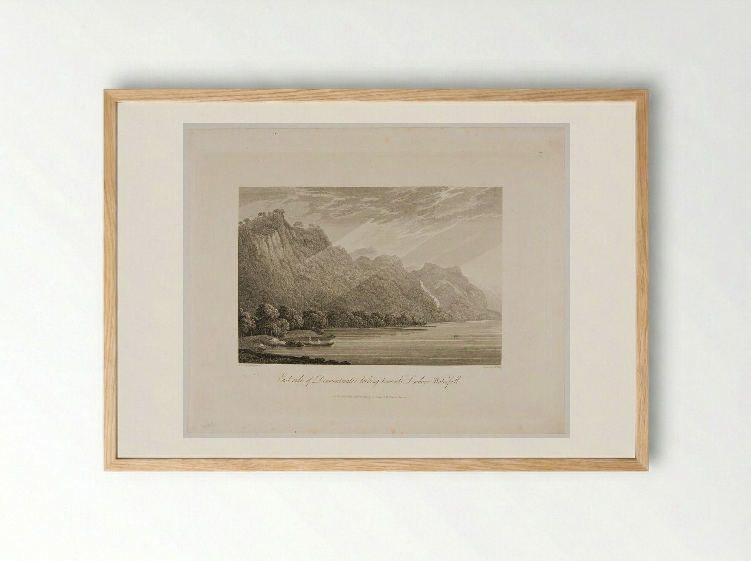 East side of Derwentwater looking towards Lowdore Waterfall - F.R. Hay - Framed Print Wood