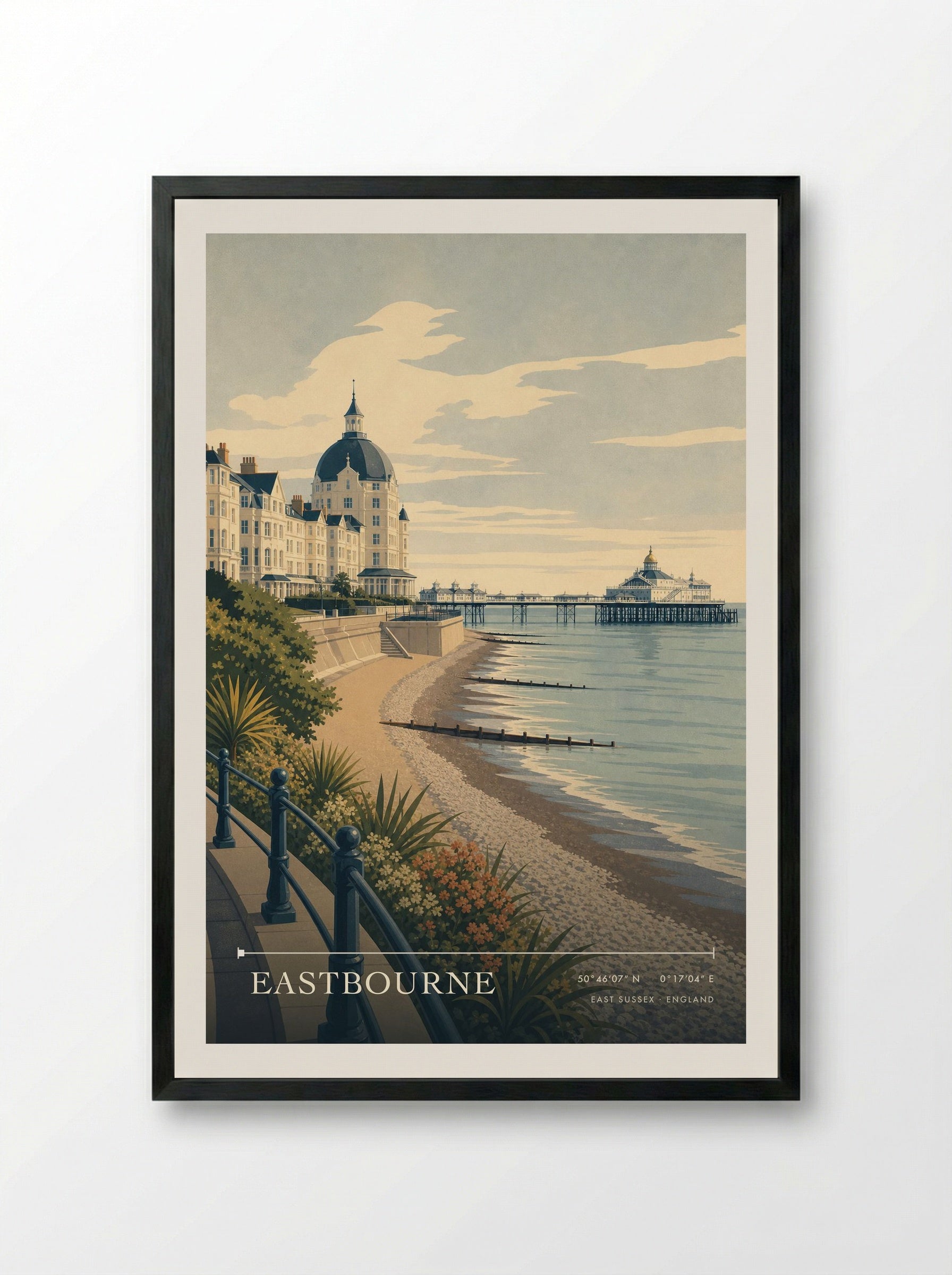 Eastbourne East Sussex England Travel Poster - Framed Print Black