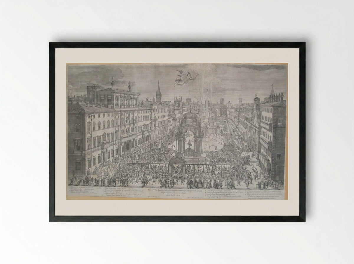 Easter Celebration on the Piazza Navona in the Year of the Jubilee, 1650 - Dominique Barrière - Framed Print Black