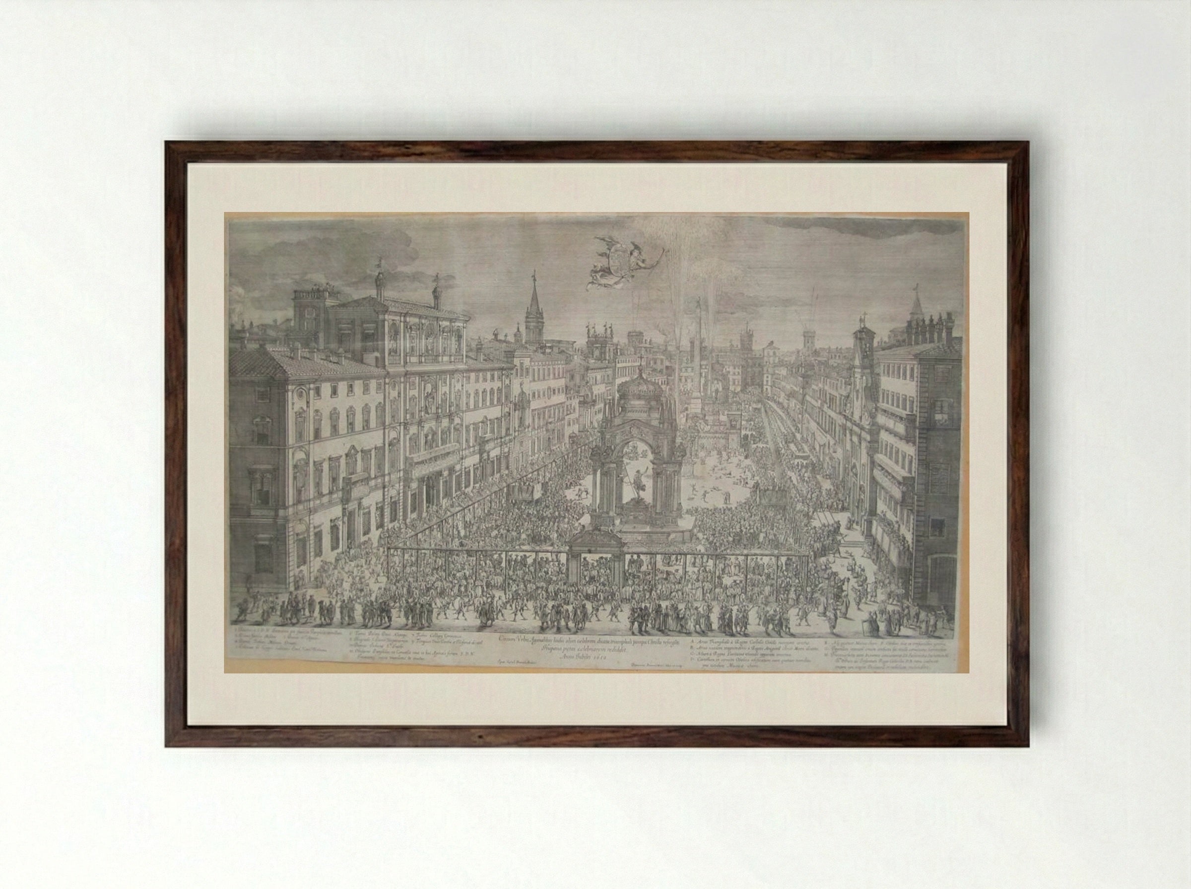 Easter Celebration on the Piazza Navona in the Year of the Jubilee, 1650 - Dominique Barrière - Framed Print Dark Wood