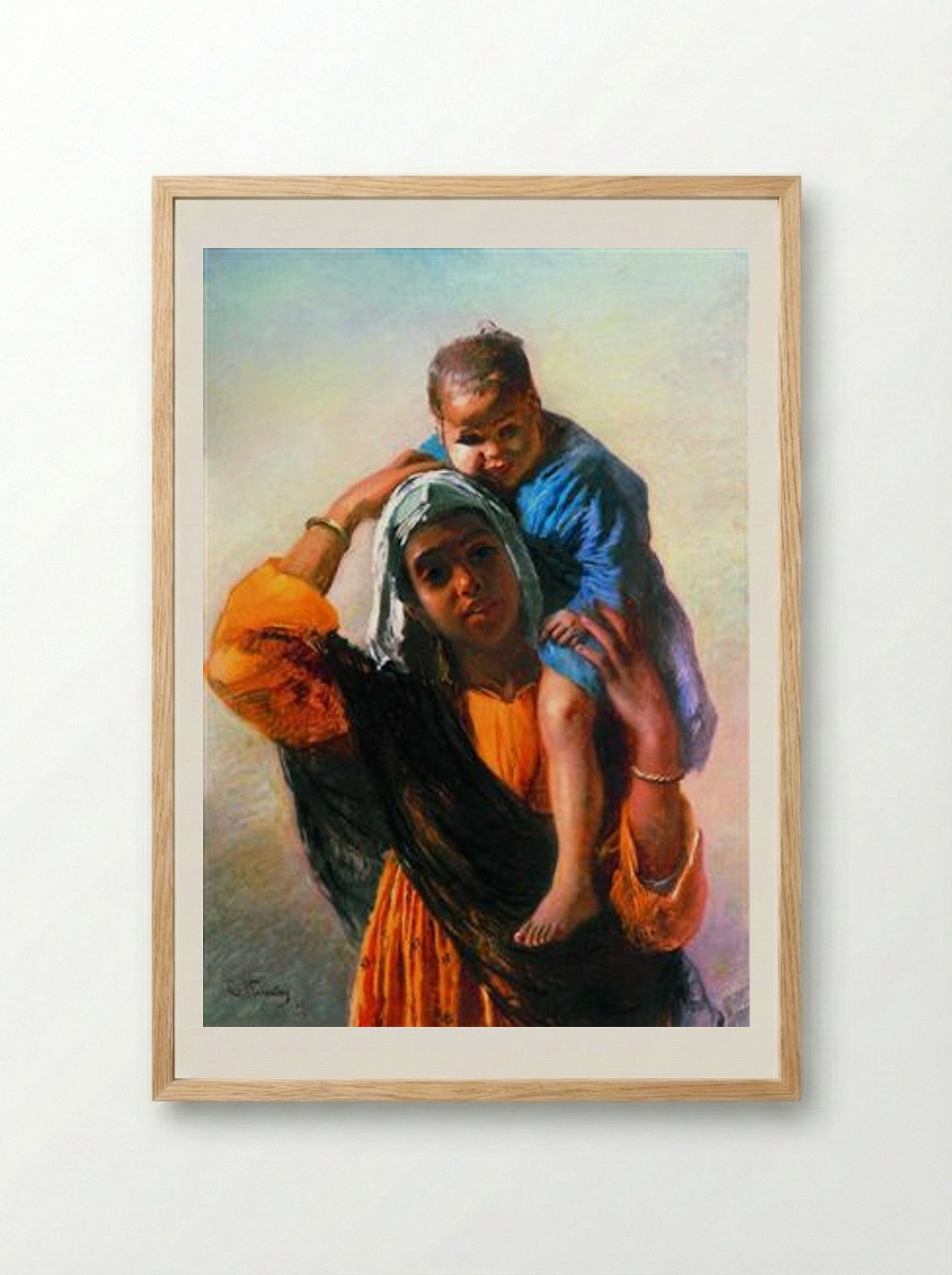 Eastern Woman with a Child - Konstantin Makovsky - Framed Print Wood