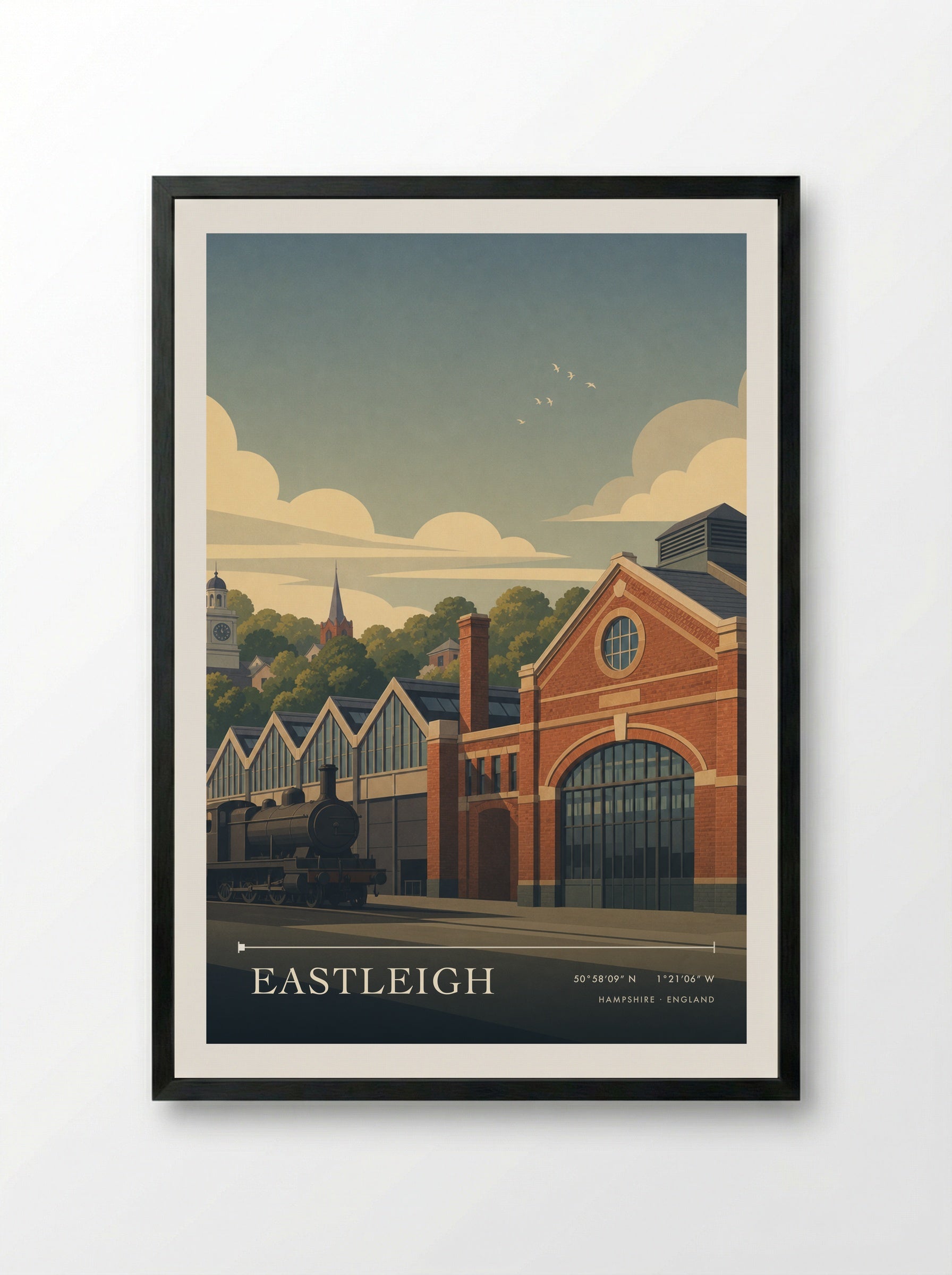 Eastleigh Hampshire England Travel Poster - Framed Print Black