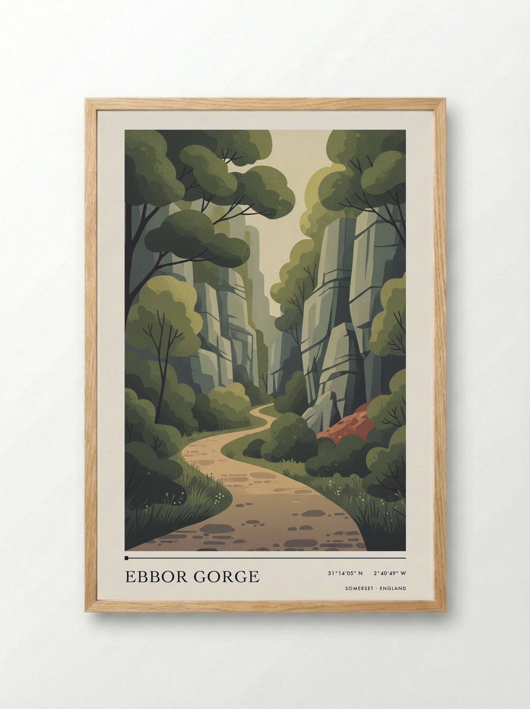 Ebbor Gorge Somerset England Travel Poster - Framed Print Wood