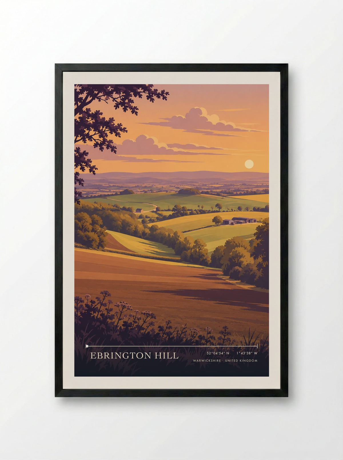 Ebrington Hill, Warwickshire | Travel Poster - Framed Print Black