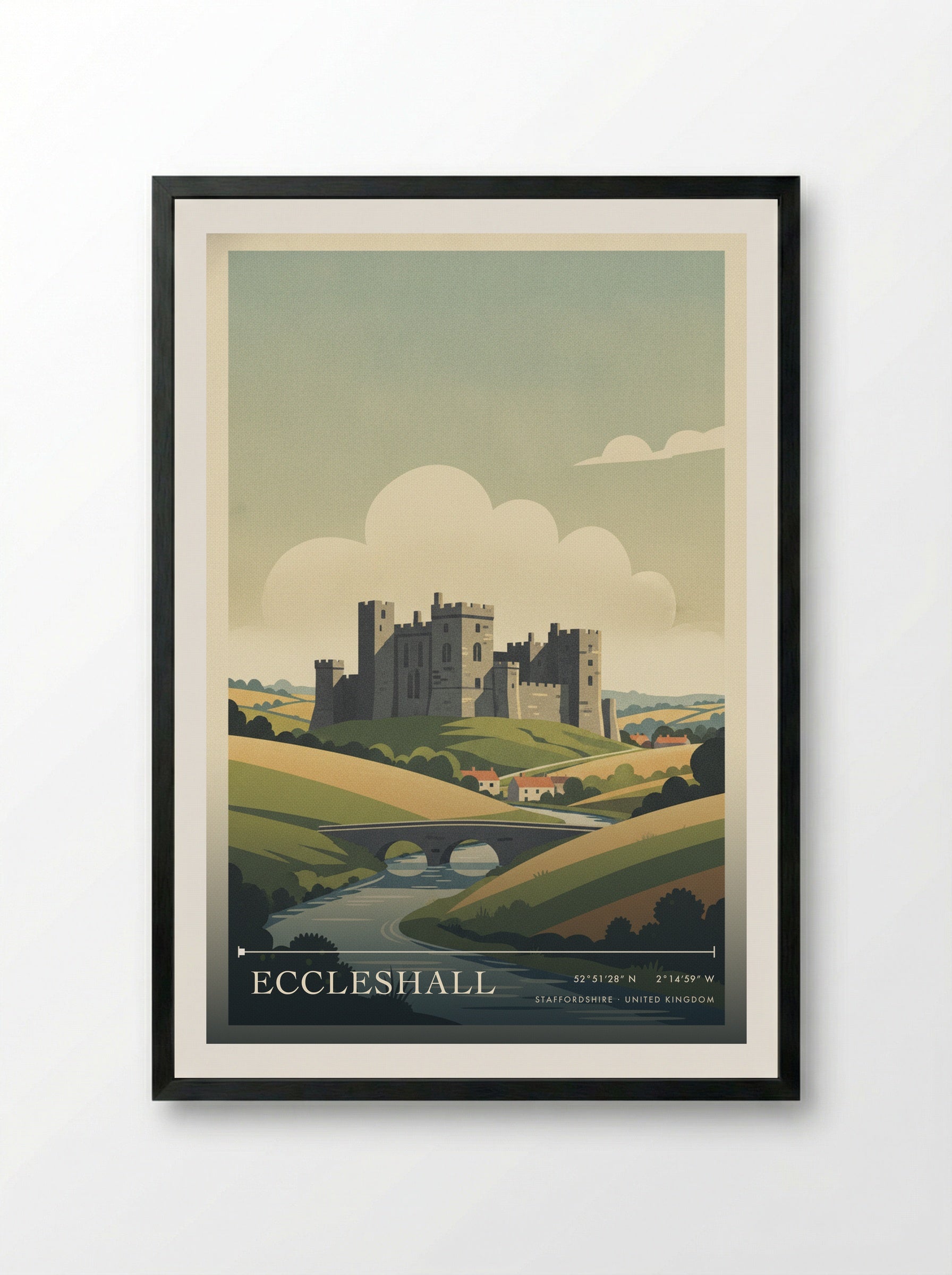 Eccleshall Staffordshire United Kingdom Travel Poster - Framed Print Black