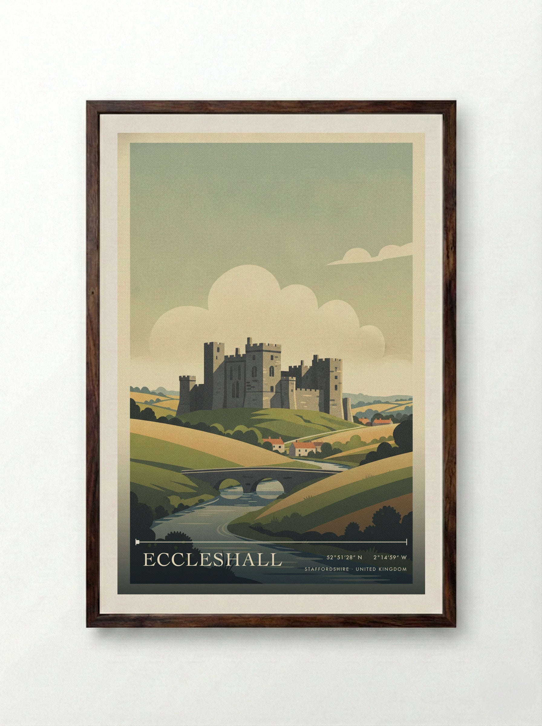 Eccleshall Staffordshire United Kingdom Travel Poster - Framed Print Dark Wood
