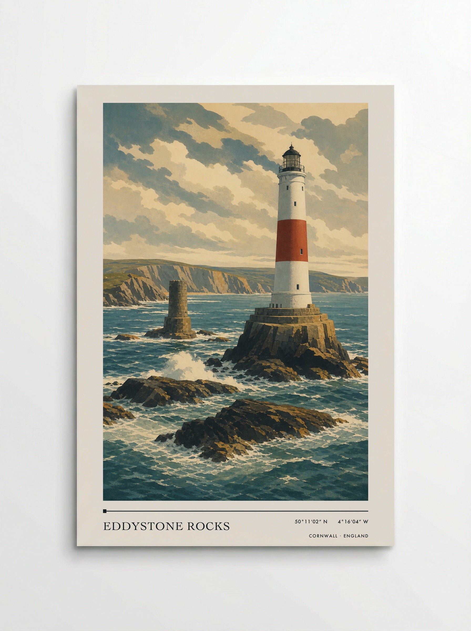 Eddystone Rocks Cornwall England Travel Poster - Poster