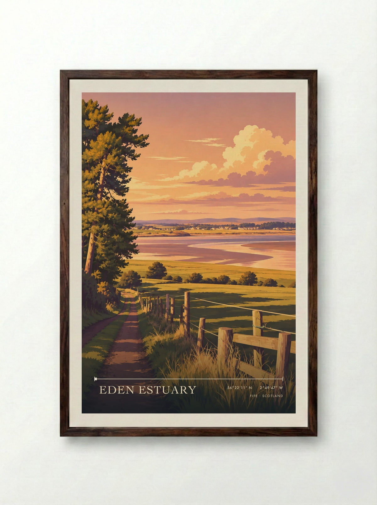 Eden Estuary, Fife | Travel Poster - Framed Print Dark Wood