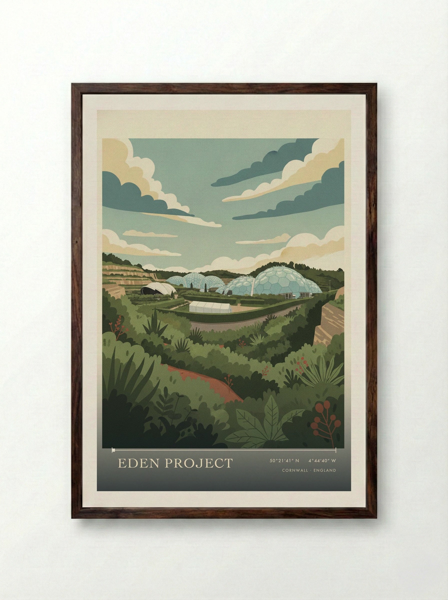 Eden Project Cornwall England Travel Poster - Framed Print Dark Wood
