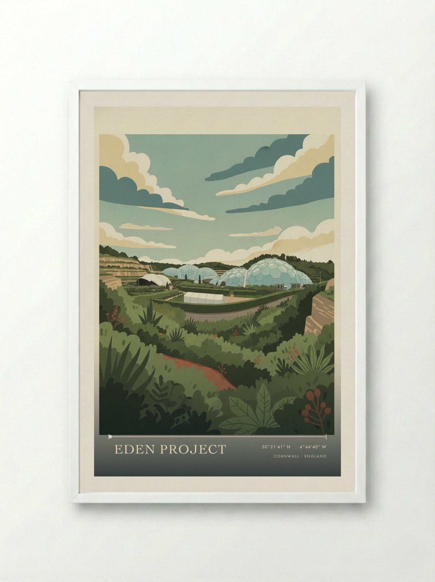 Eden Project Cornwall England Travel Poster - Framed Print White